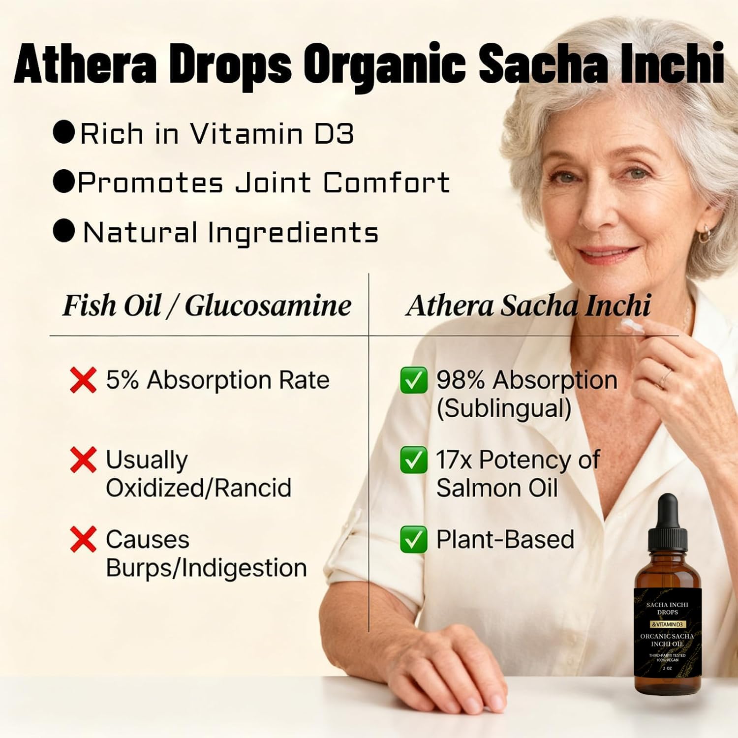Athera Drops Organic Sacha Inchi liquid supplement in a smoothie