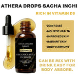 Athera Drops Organic Sacha Inchi liquid supplement with a measuring spoon