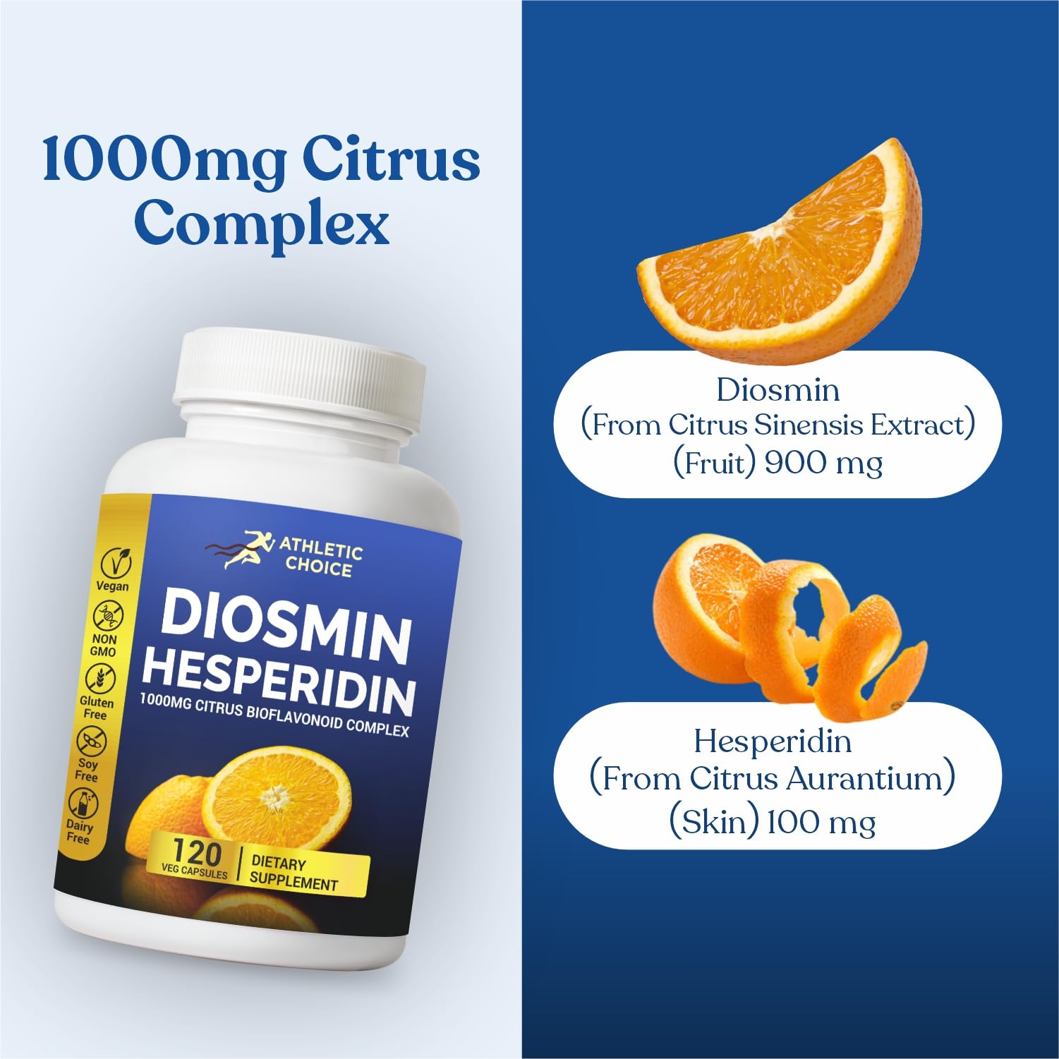 Athletic Choice Diosmin Hesperidin Supplement 1000mg bottle with label