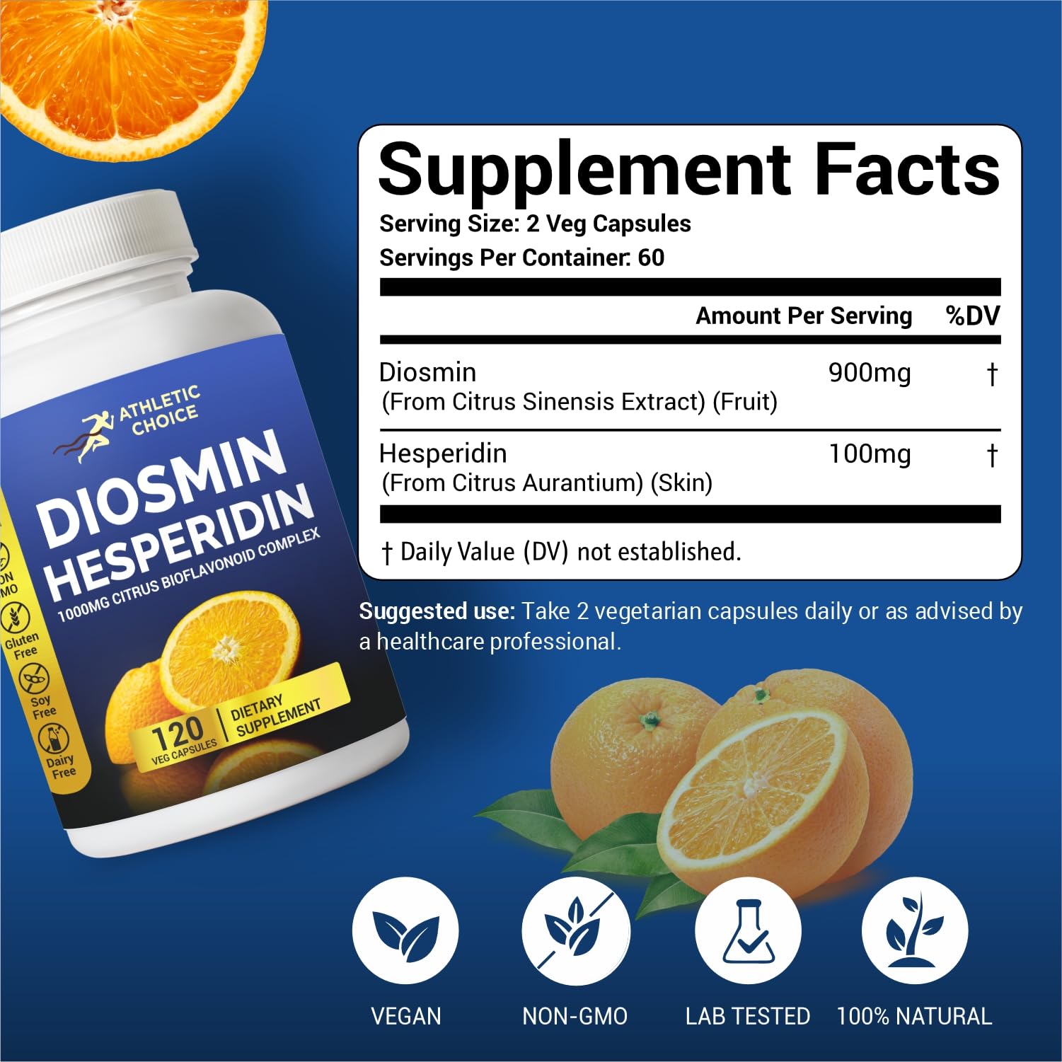 Athletic Choice Diosmin Hesperidin Supplement 1000mg side view