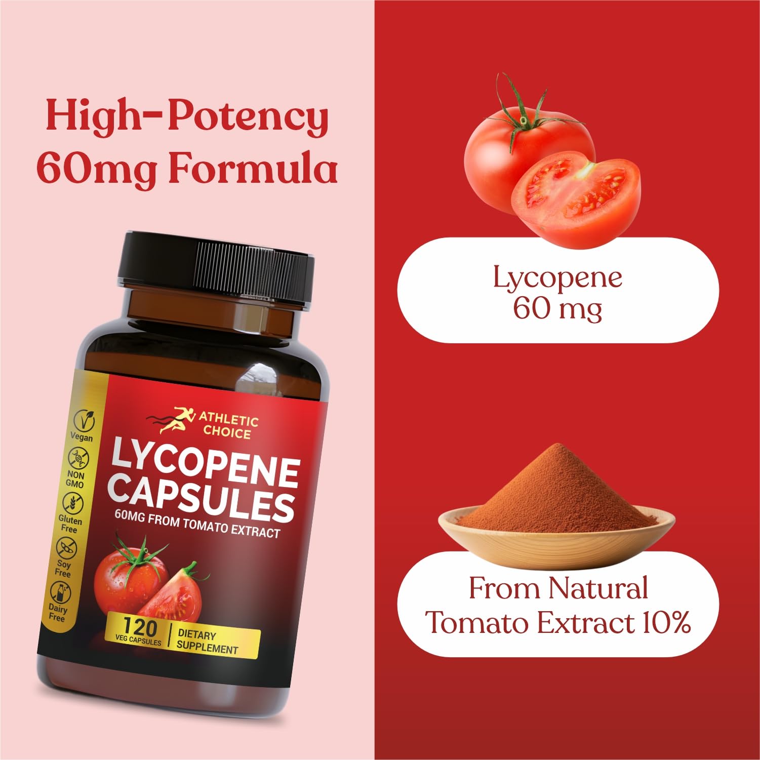Athletic Choice Lycopene Supplement 60mg capsule close-up