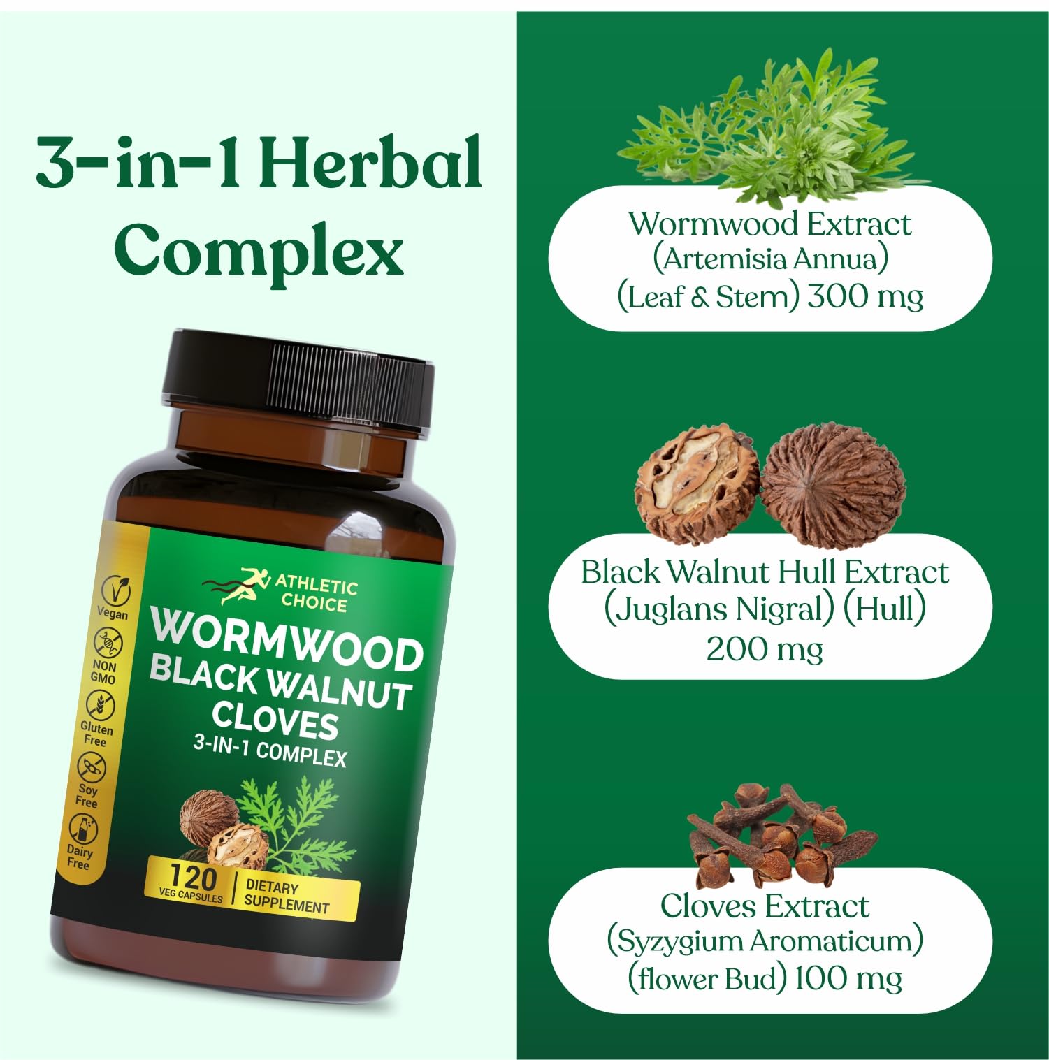 Athletic Choice Wormwood Black Walnut Clove Supplement bottle with label