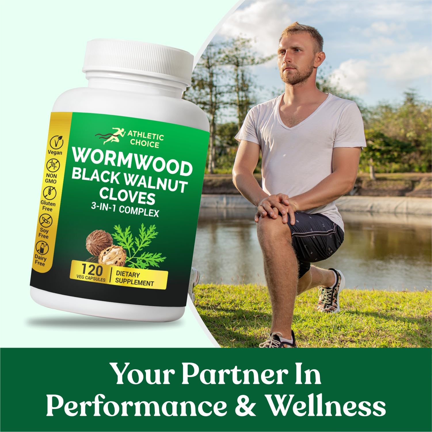Athletic Choice Wormwood Black Walnut Clove Supplement in a lifestyle setting