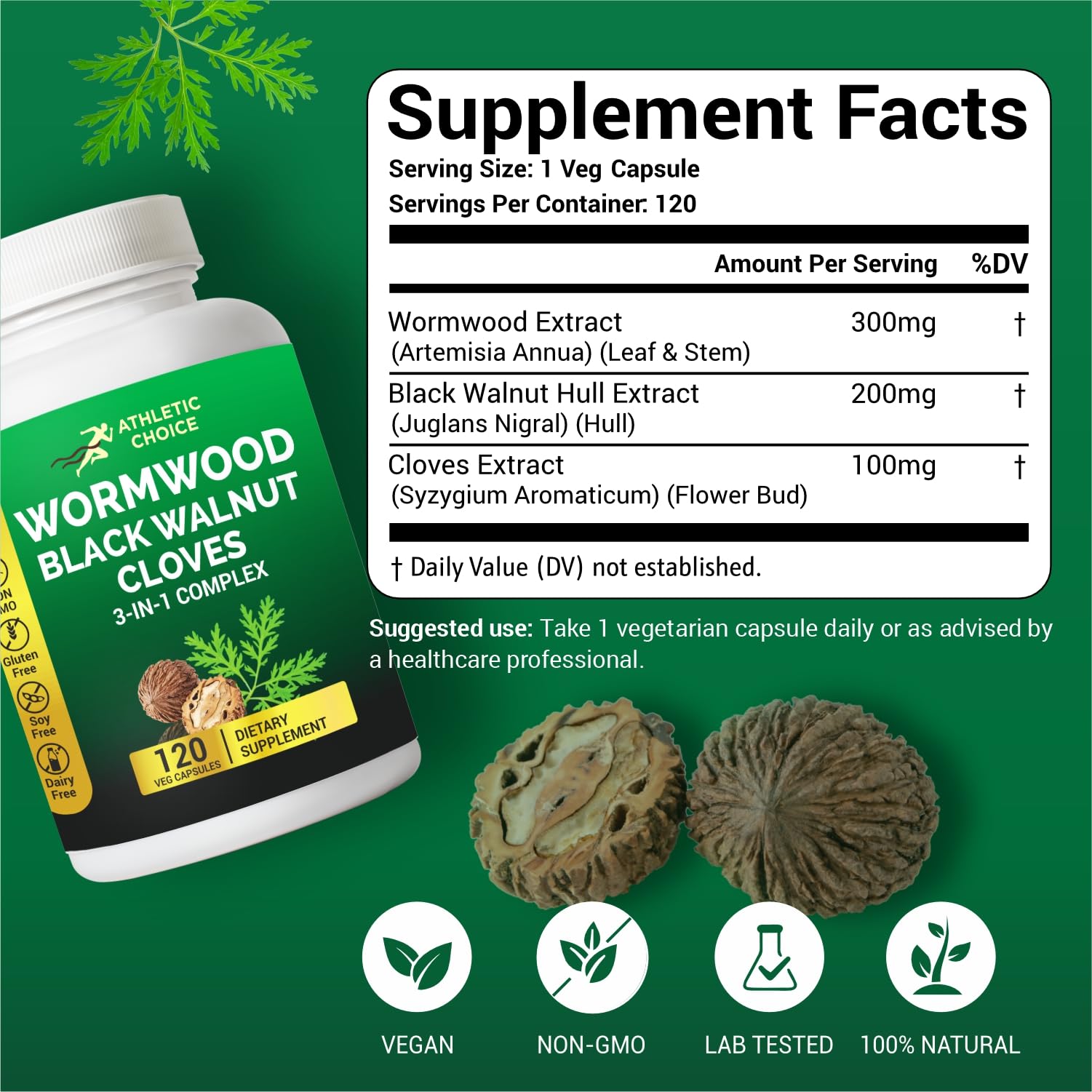Athletic Choice Wormwood Black Walnut Clove Supplement side view