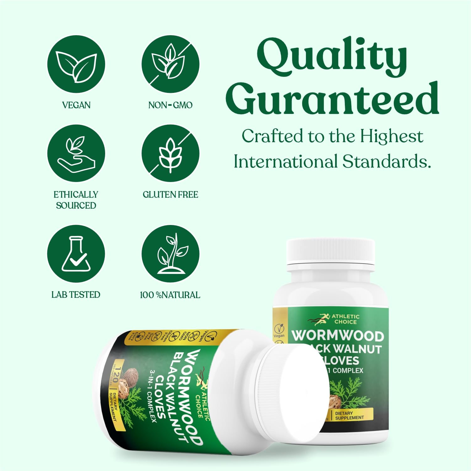 Athletic Choice Wormwood Black Walnut Clove Supplement with measuring spoon