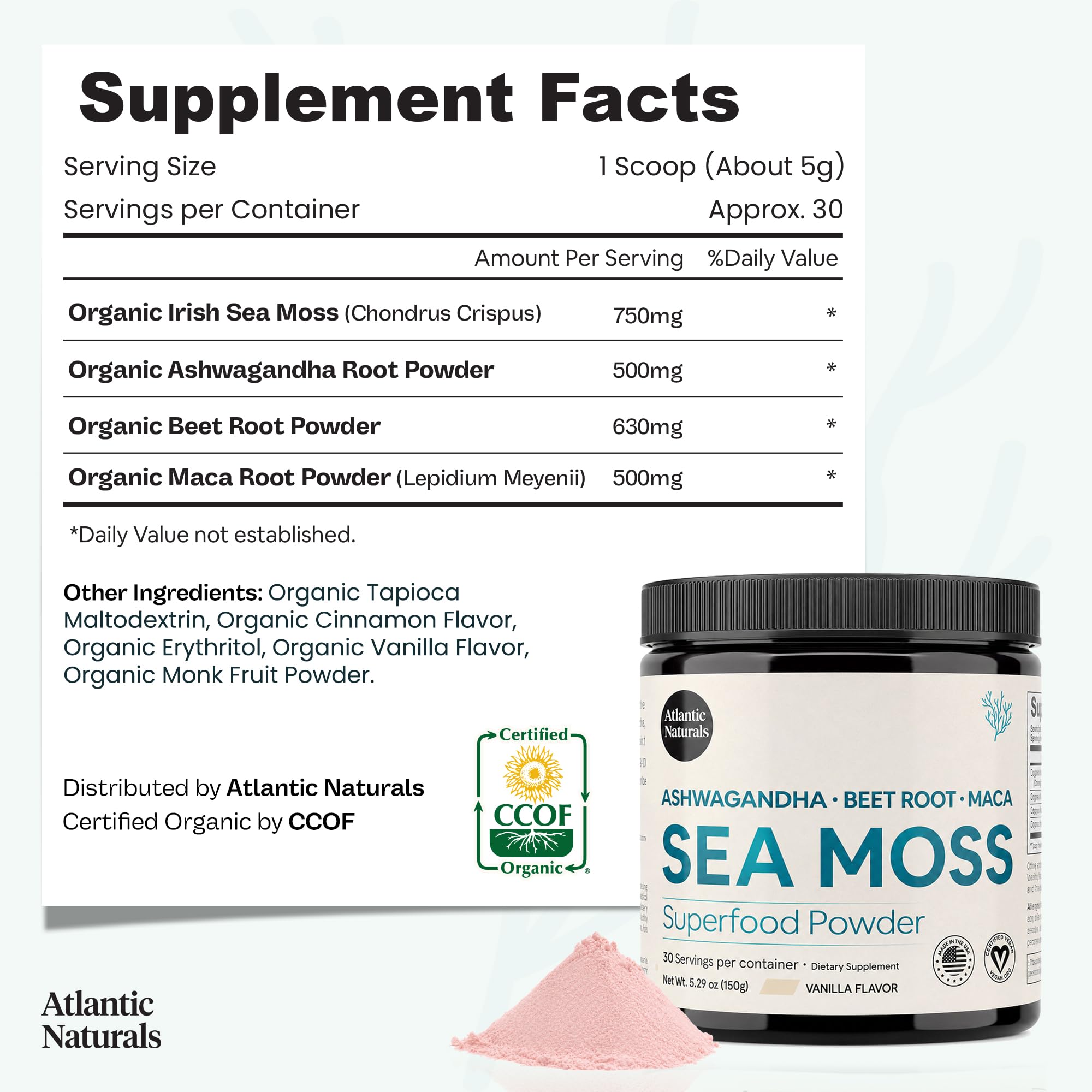 Atlantic Naturals Irish Sea Moss Superfood Powder mixed in a smoothie