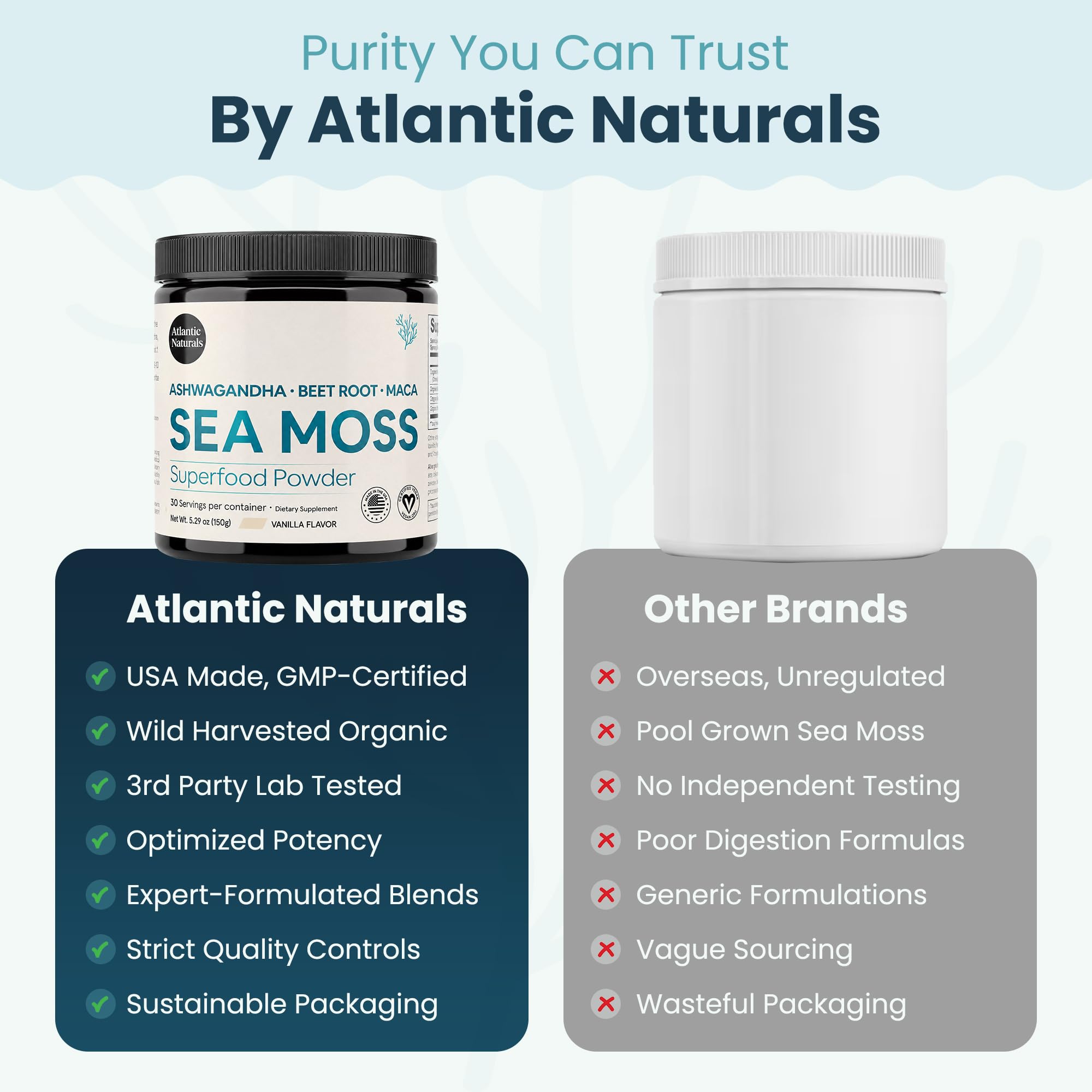 Atlantic Naturals Irish Sea Moss Superfood Powder with ingredients