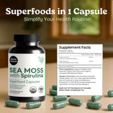 Atlantic Naturals Organic Sea Moss with Spirulina Capsules on a wooden table