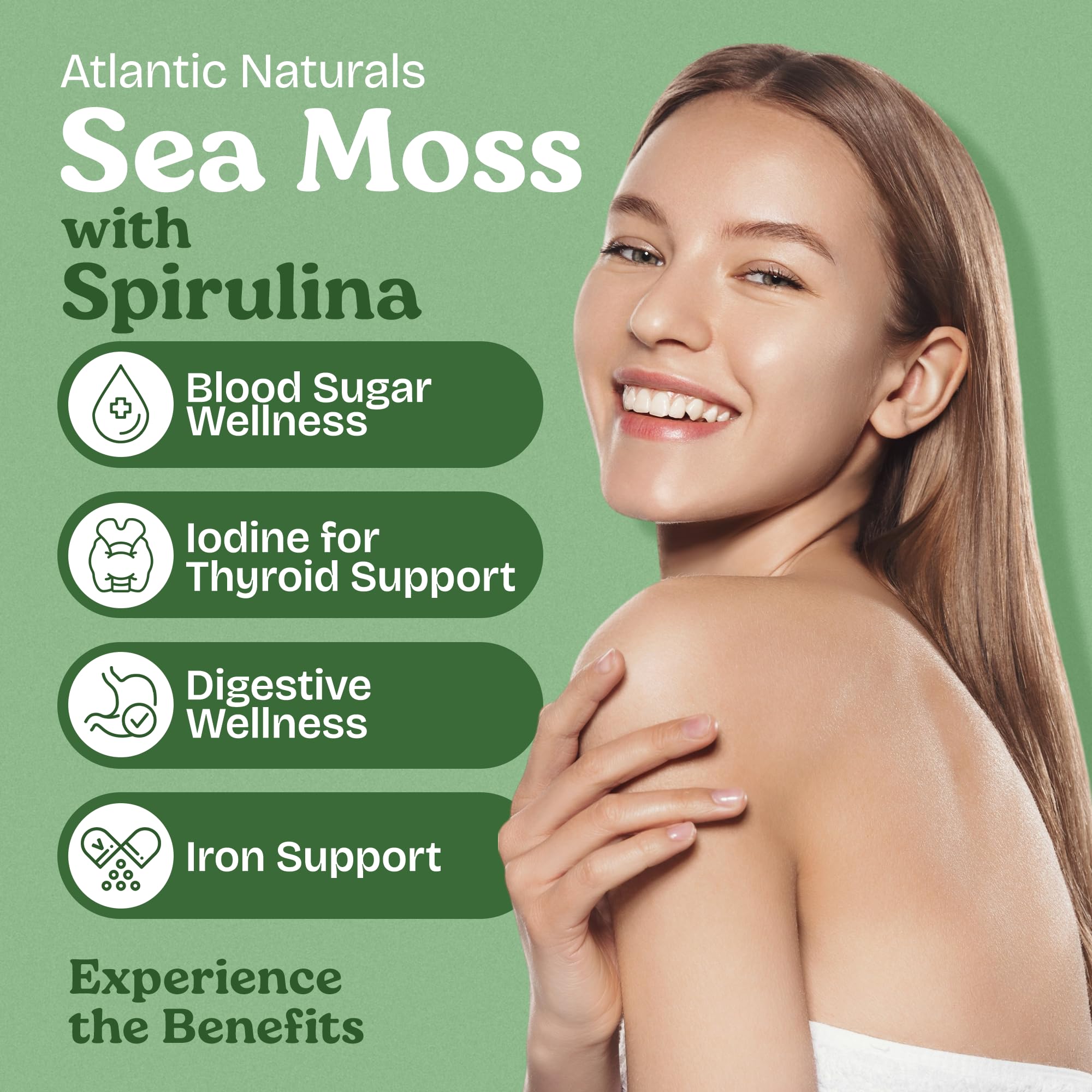 Atlantic Naturals Organic Sea Moss with Spirulina Capsules side view