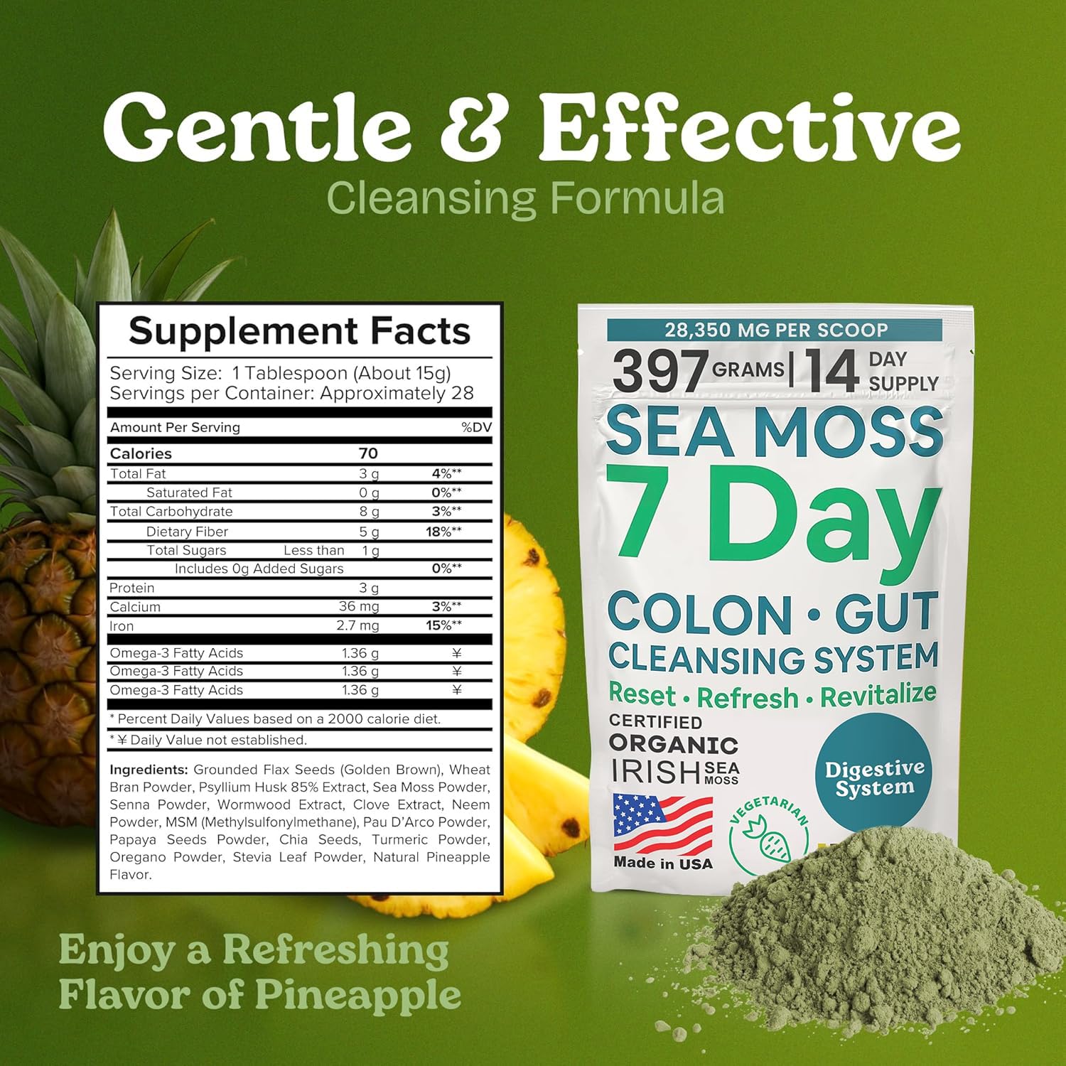 Atlantic Naturals Sea Moss Blend pineapple flavour drink in a glass