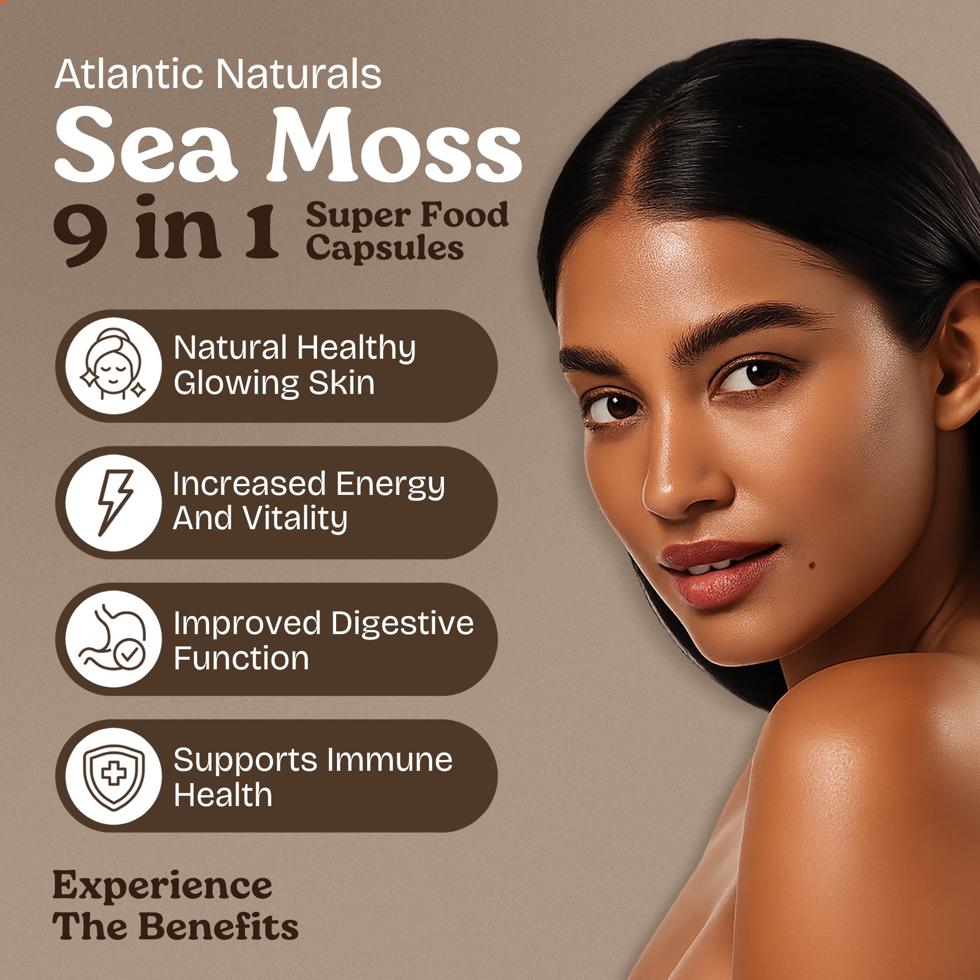 Atlantic Naturals Sea Moss Capsules back view showing nutritional information