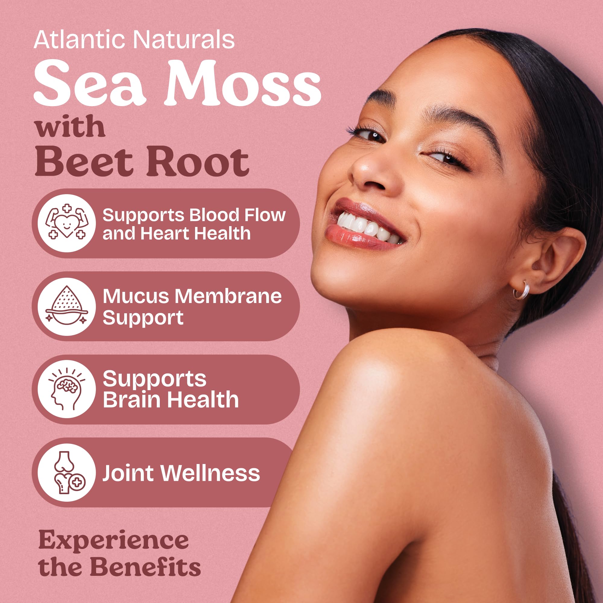 Atlantic Naturals Sea Moss Capsules with Beet Root bottle side view