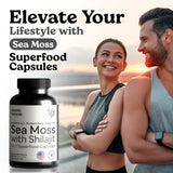 Atlantic Naturals Sea Moss Shilajit Capsules displayed with fresh sea moss