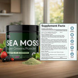 Atlantic Naturals Seamoss Greens Powder Superfood in a glass of water