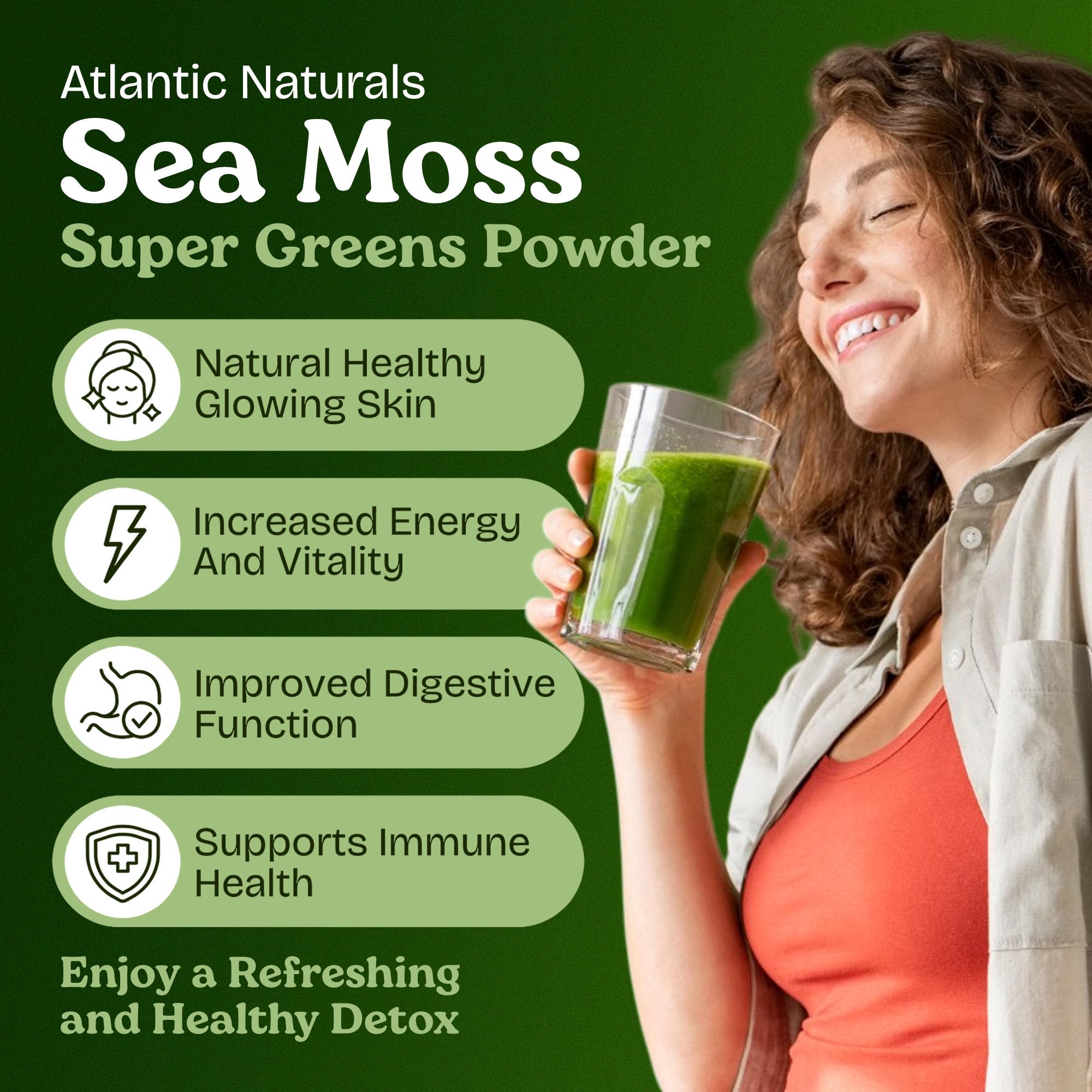 Atlantic Naturals Seamoss Greens Powder Superfood packaging details