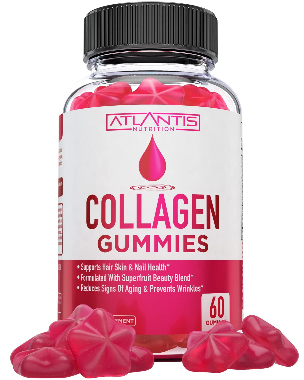 Atlantis Nutrition Collagen Gummies 200g front view with raspberry flavour
