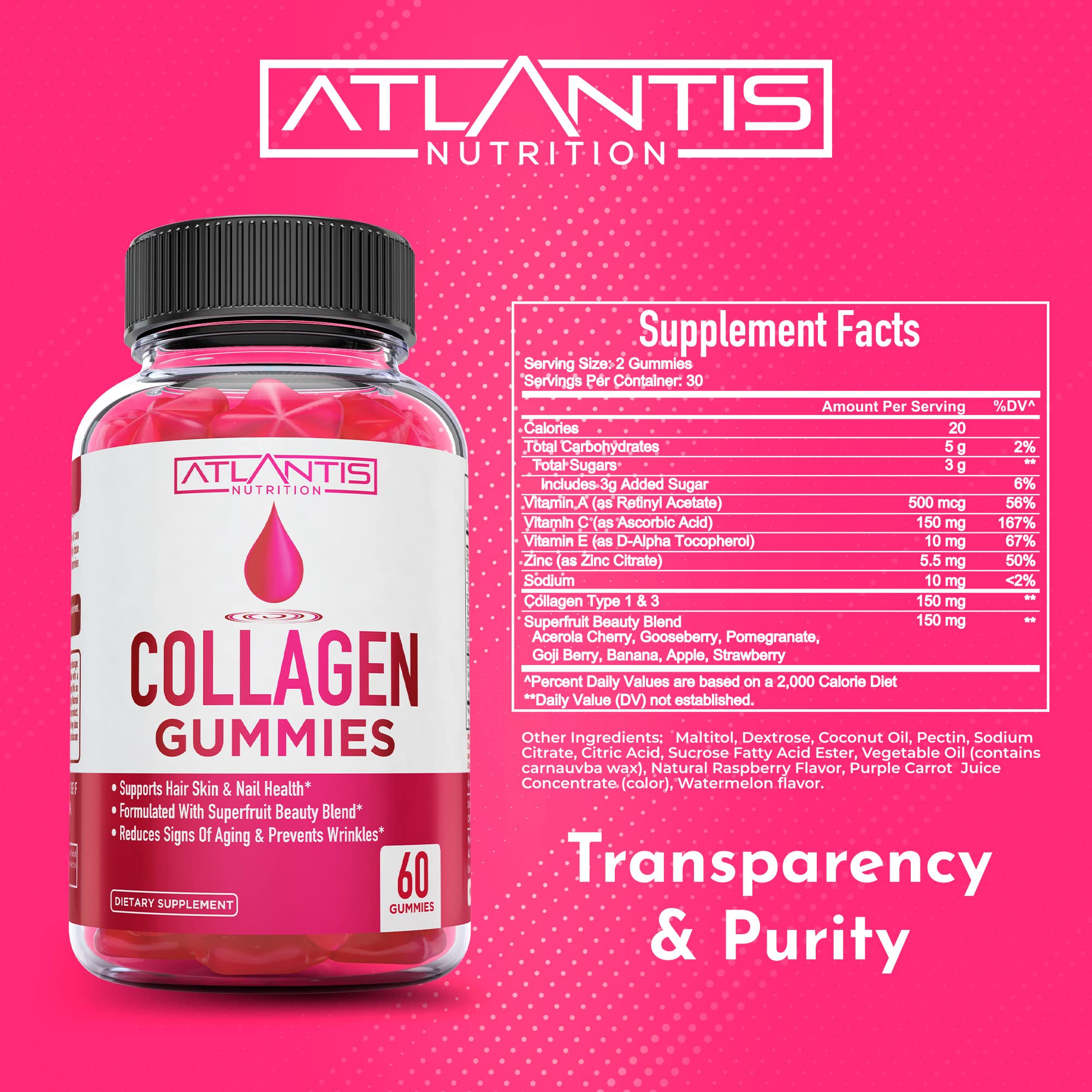 Atlantis Nutrition Collagen Gummies 200g open jar showing gummies