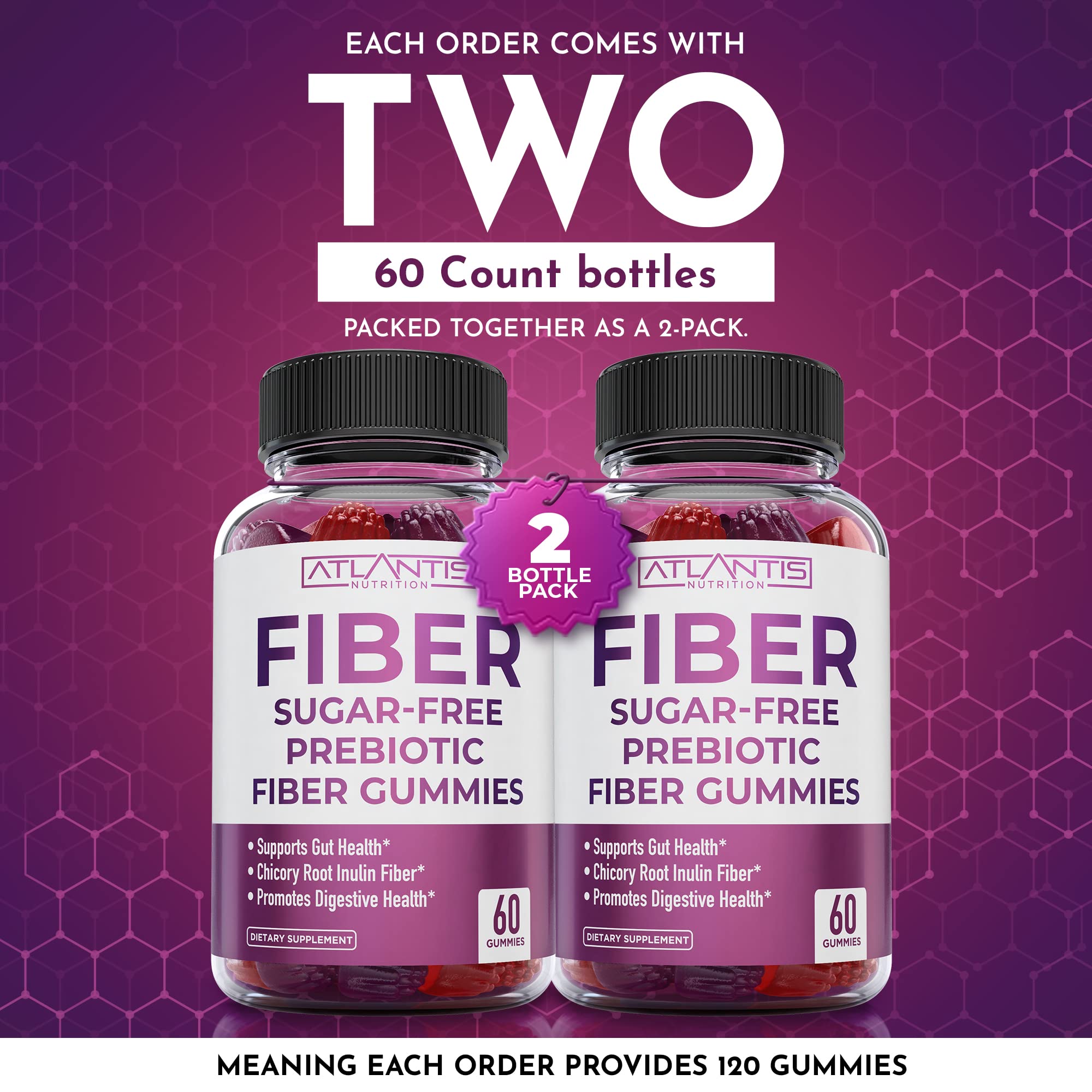 Atlantis Nutrition Fiber Gummies back view with nutritional information