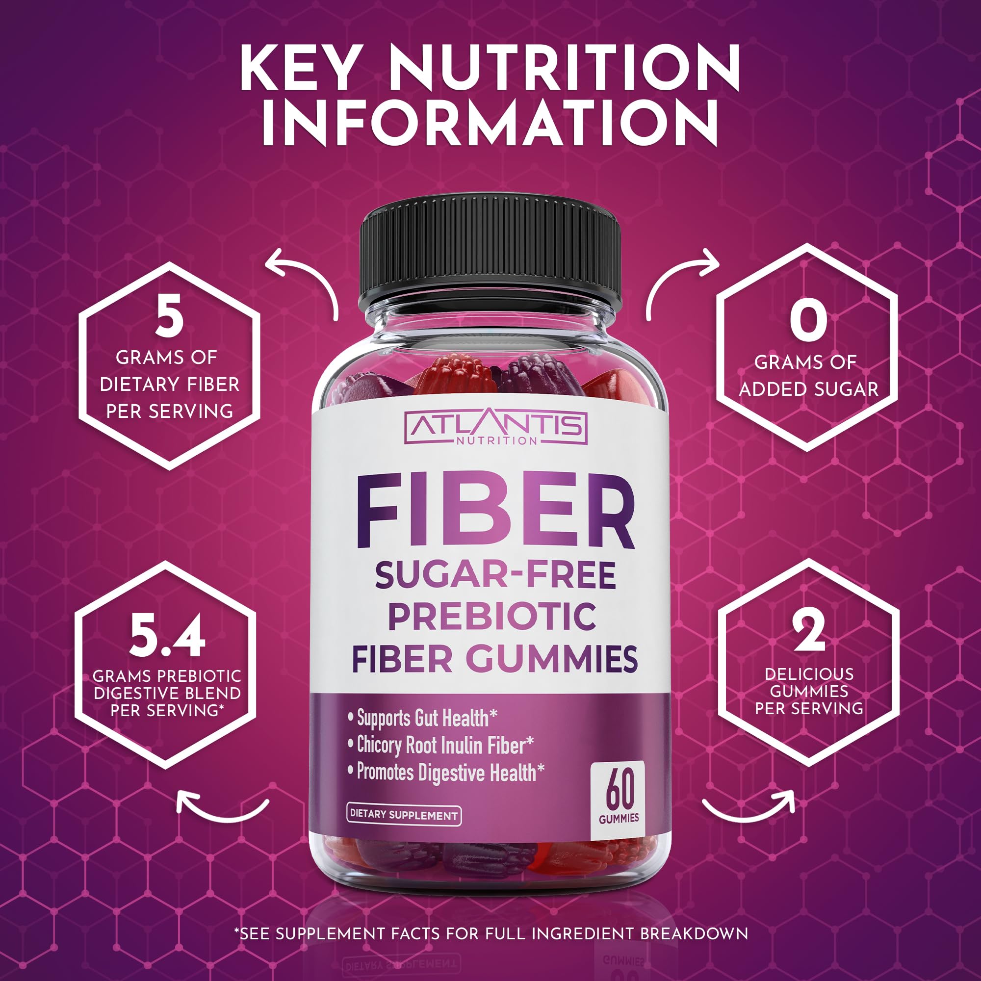 Atlantis Nutrition Fiber Gummies displayed with other supplements
