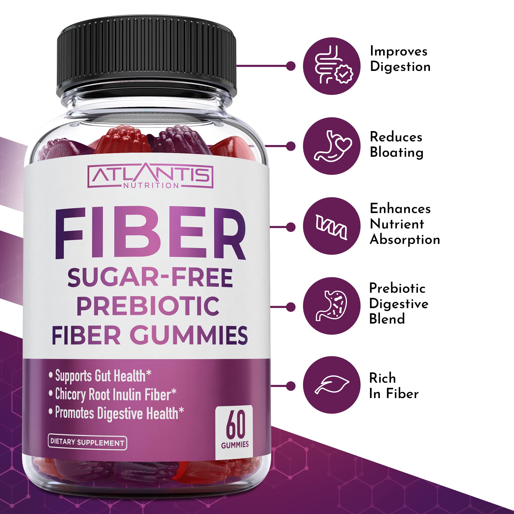 Atlantis Nutrition Fiber Gummies side view showing gummy texture