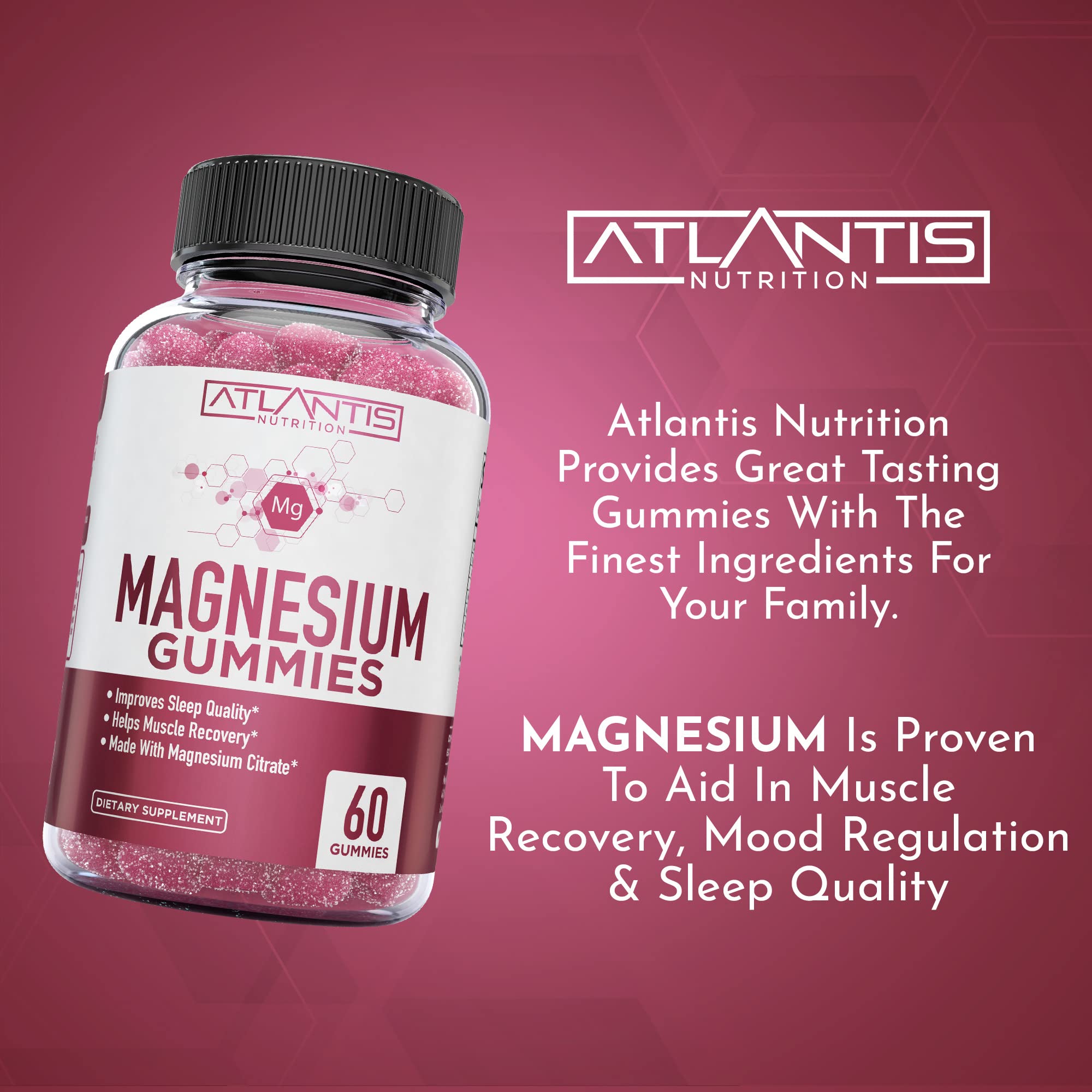Atlantis Nutrition Magnesium Gummies bottle with gummies scattered