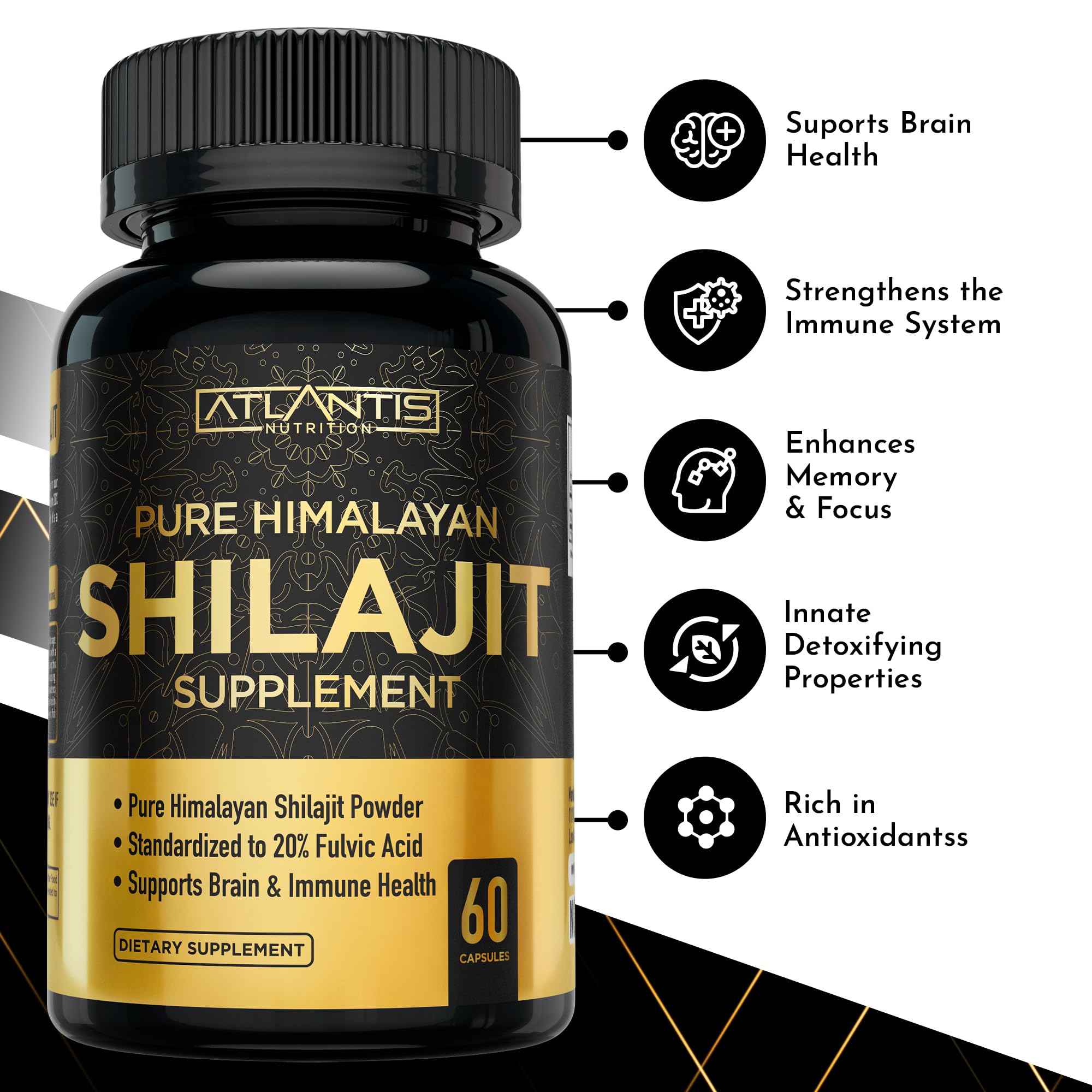 Atlantis Nutrition Shilajit Extract Capsules bottle with label