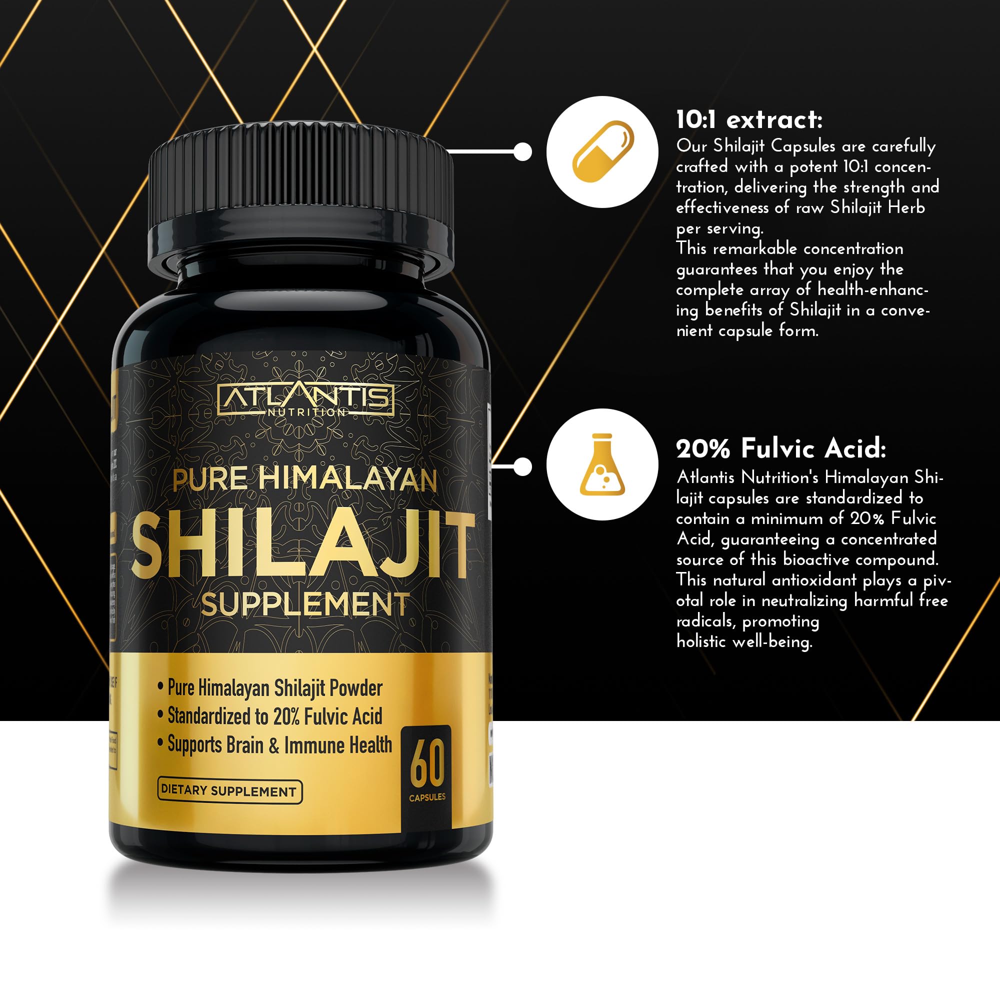 Atlantis Nutrition Shilajit Extract Capsules close-up of capsules