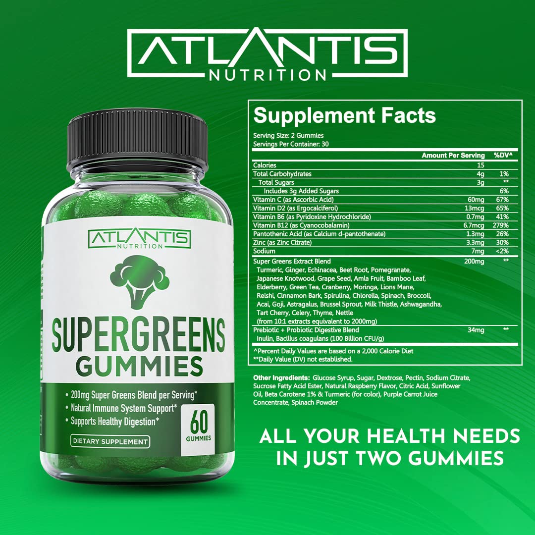 Atlantis Nutrition Super Greens Extract Blend Gummies close-up