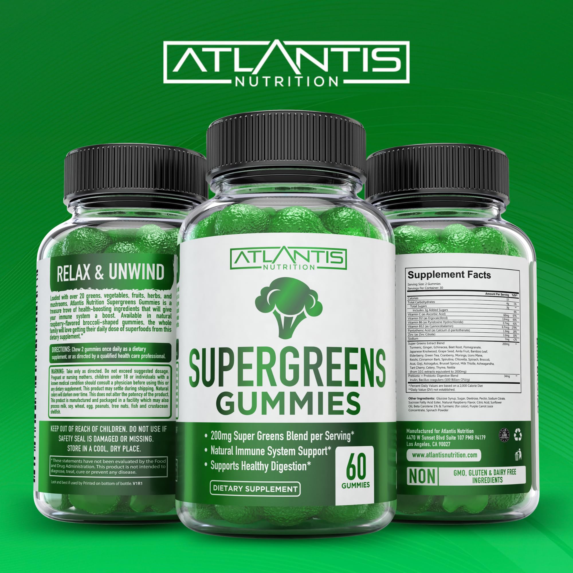 Atlantis Nutrition Super Greens Extract Blend Gummies in a bowl