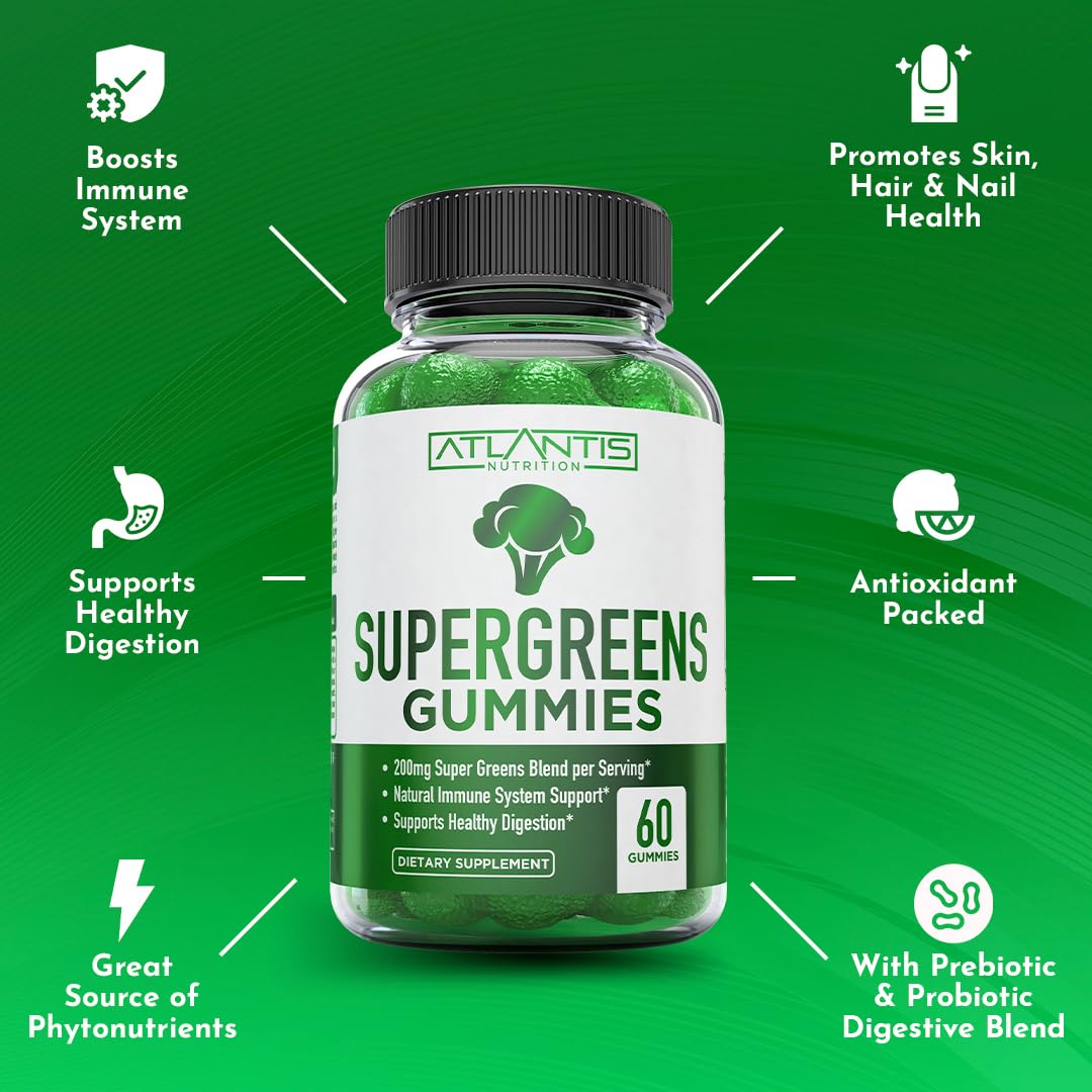Atlantis Nutrition Super Greens Extract Blend Gummies side view