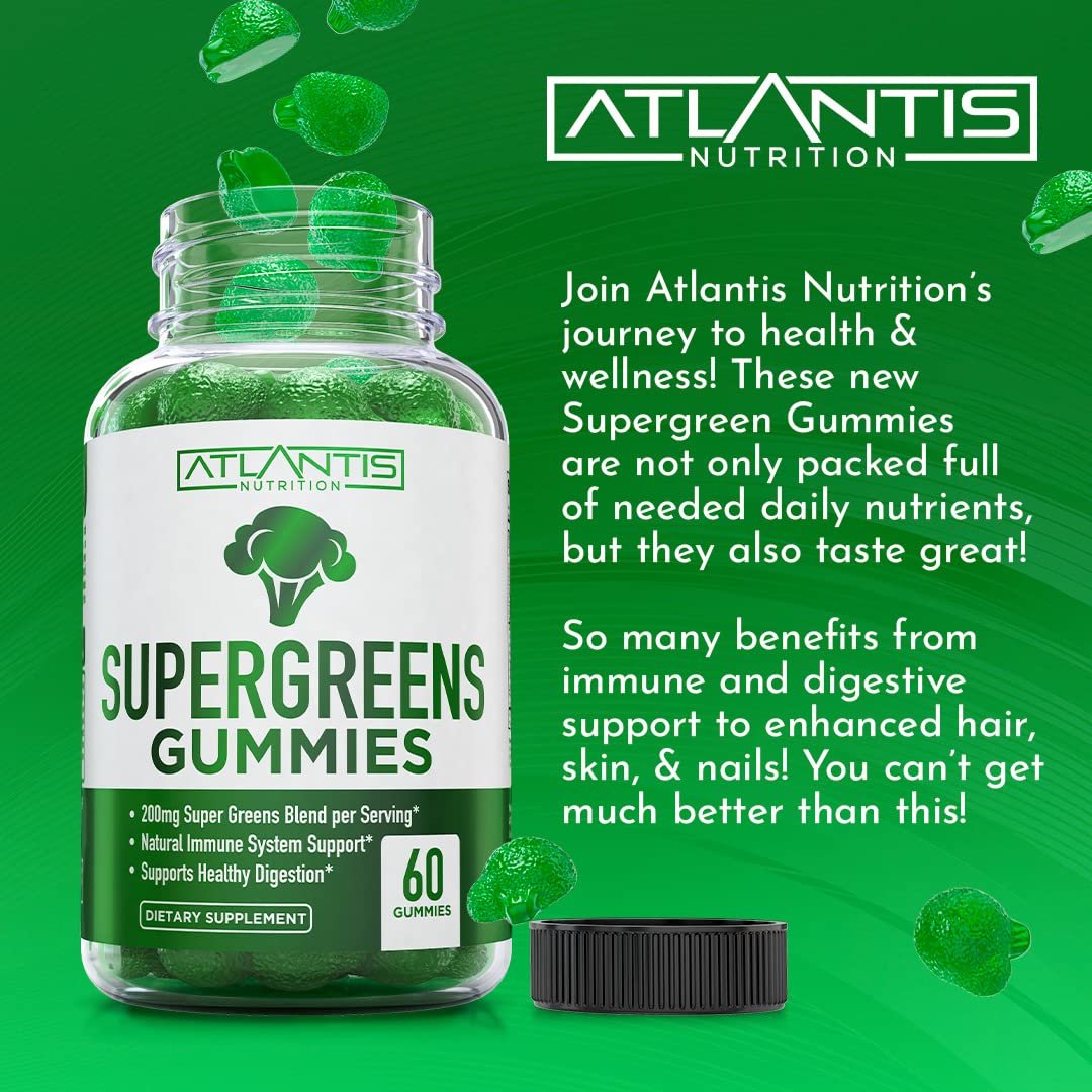 Atlantis Nutrition Super Greens Extract Blend Gummies with fruits