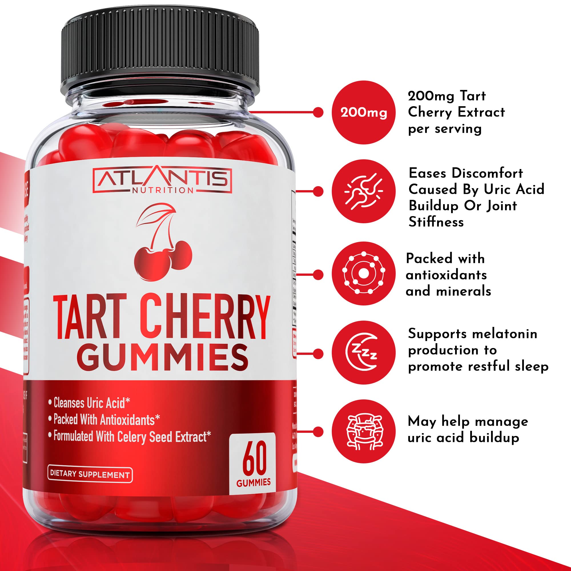 Atlantis Nutrition Tart Cherry Gummies back view with ingredient list