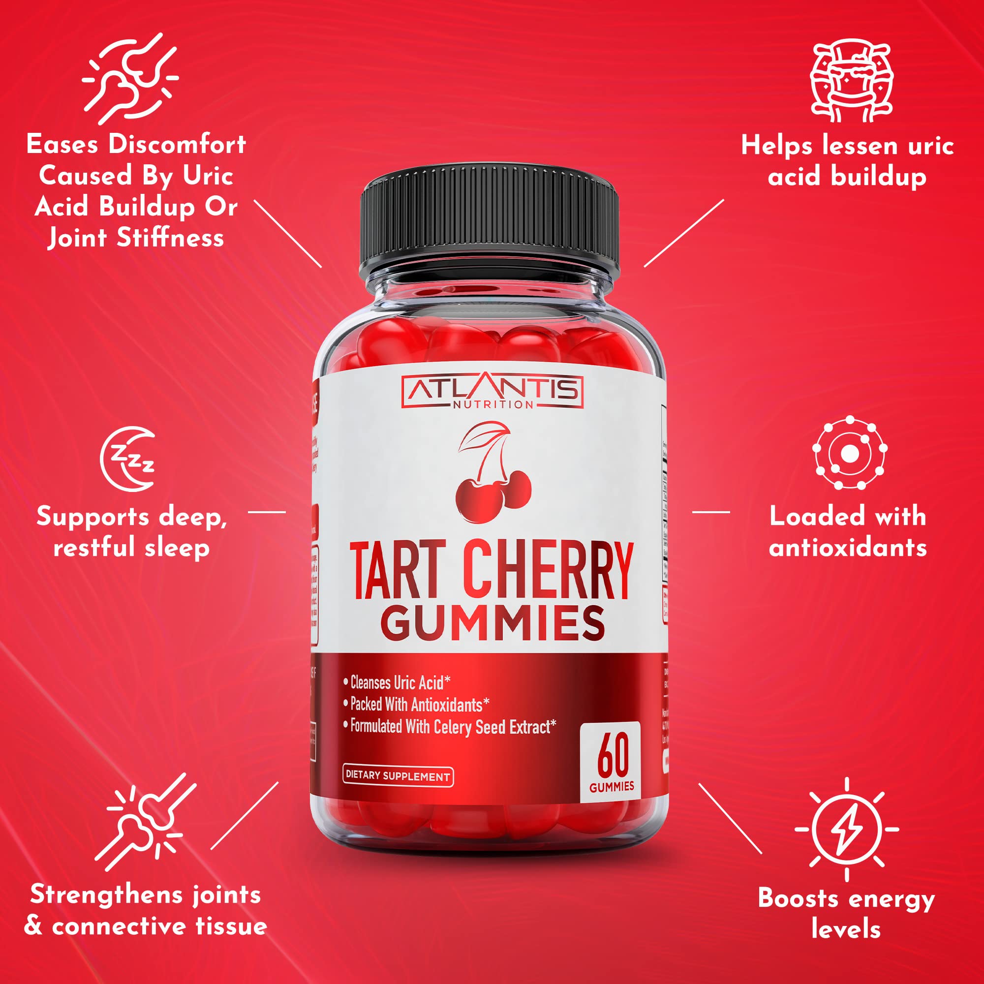 Atlantis Nutrition Tart Cherry Gummies lifestyle scene with fruits