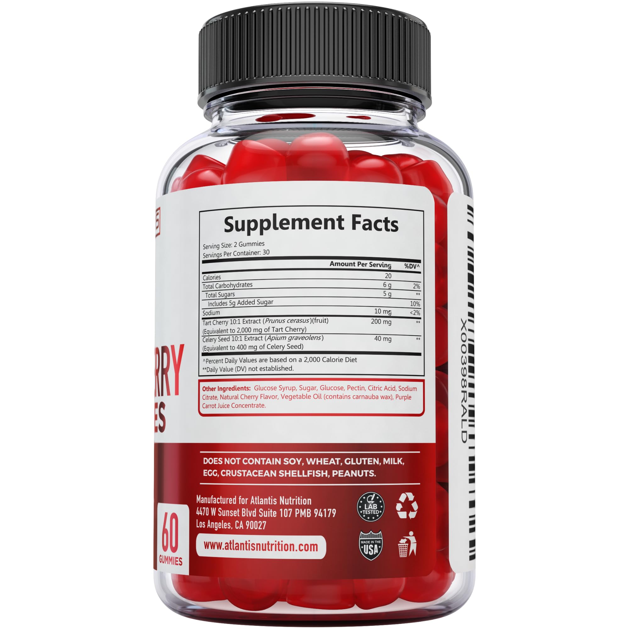 Atlantis Nutrition Tart Cherry Gummies with a measuring spoon for serving size