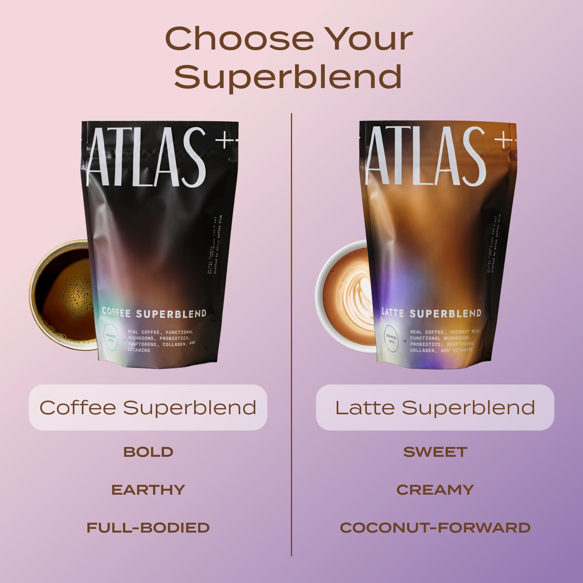 Atlas Coffee Club Latte Superblend with a cup of coffee