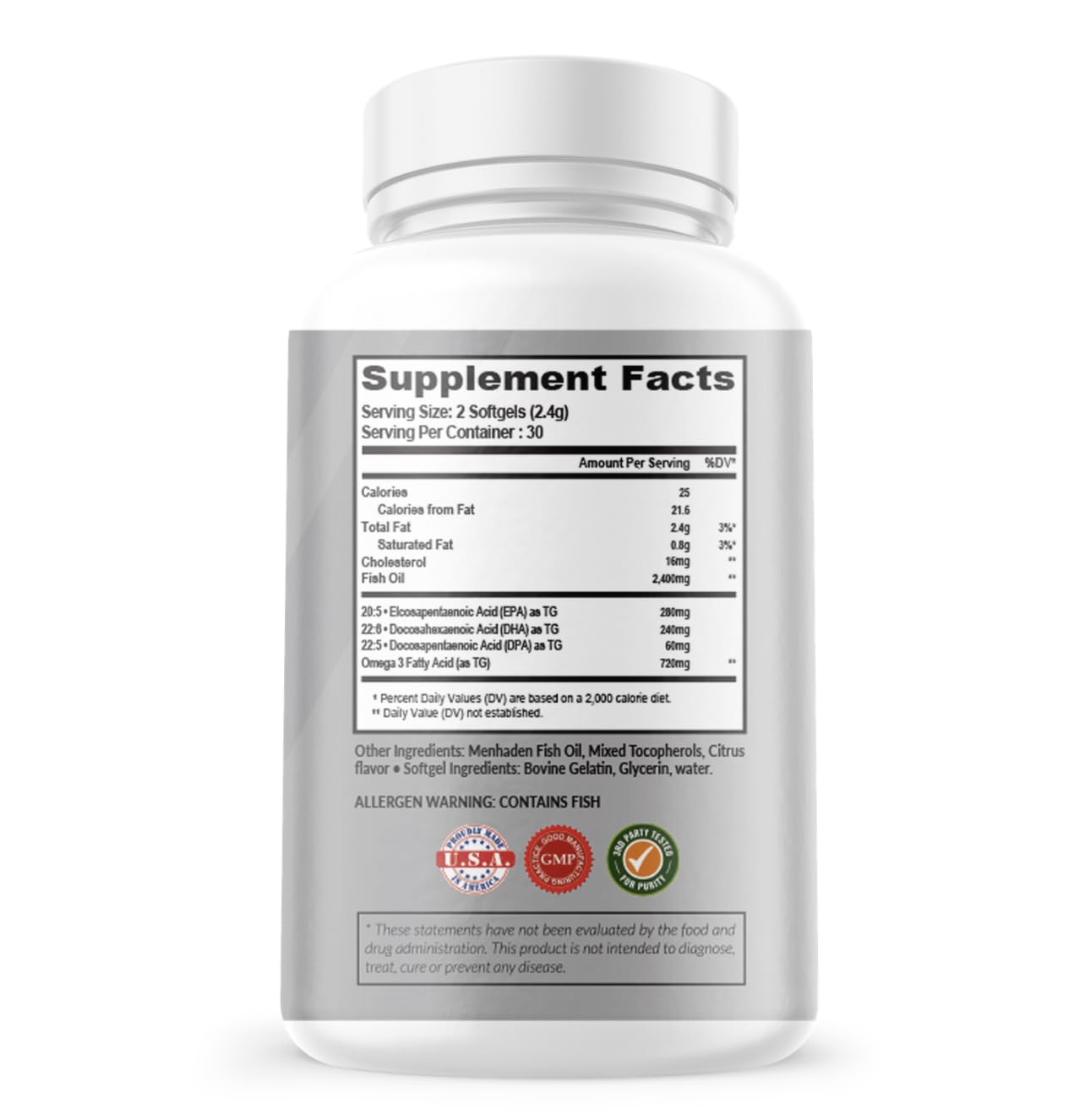Atlas Nutraceuticals Omega 3 Fish Oil softgels with measuring spoon