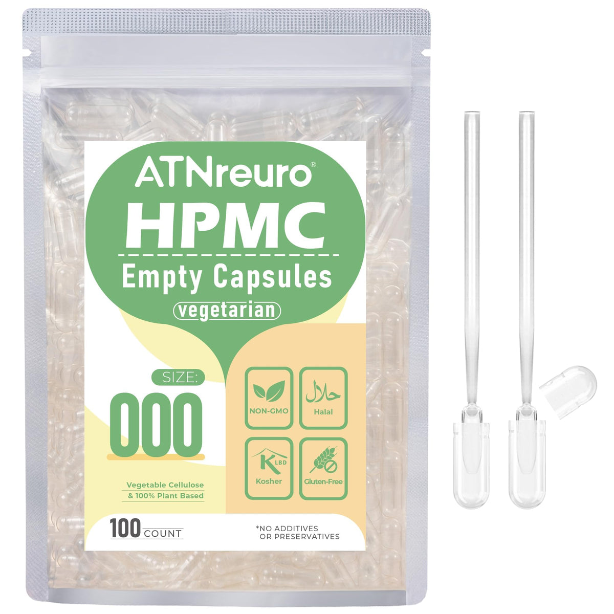 ATNreuro Empty Vegan Capsules 30g front view