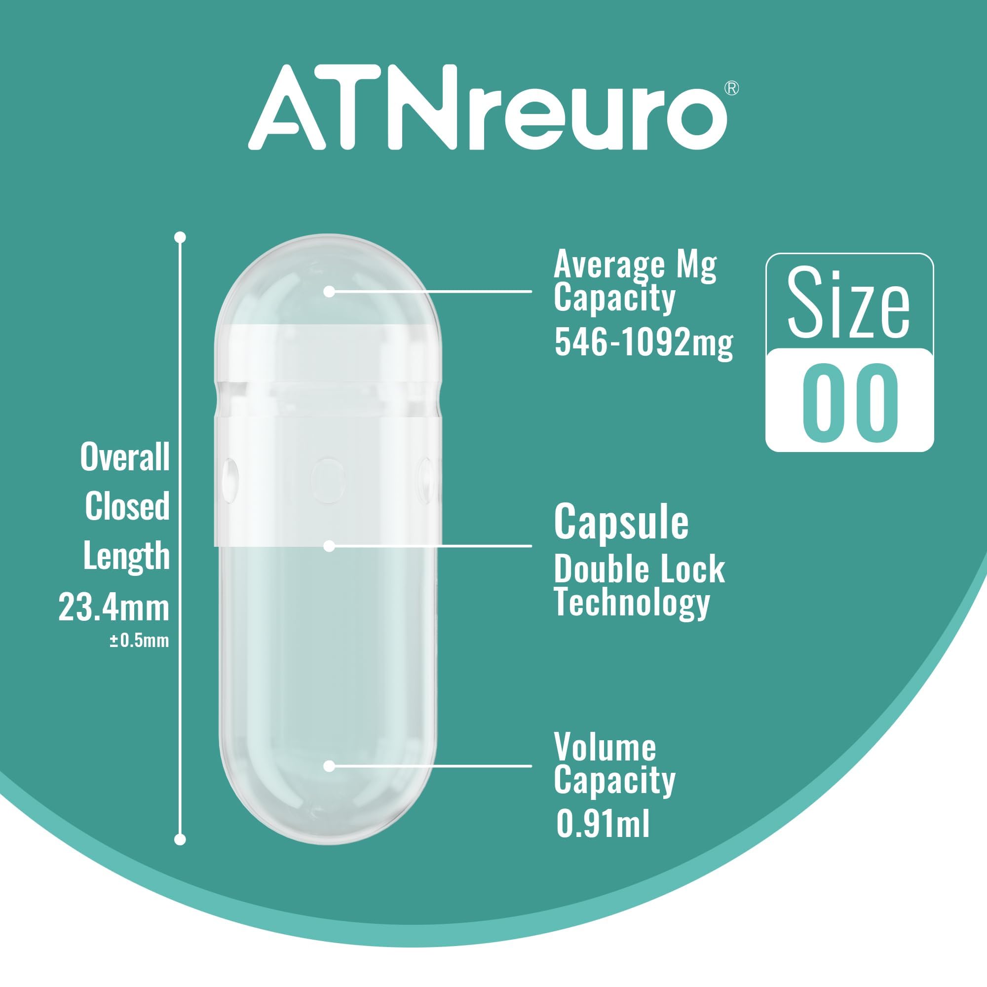 ATNreuro Empty Vegetable Capsules Size 00 side view