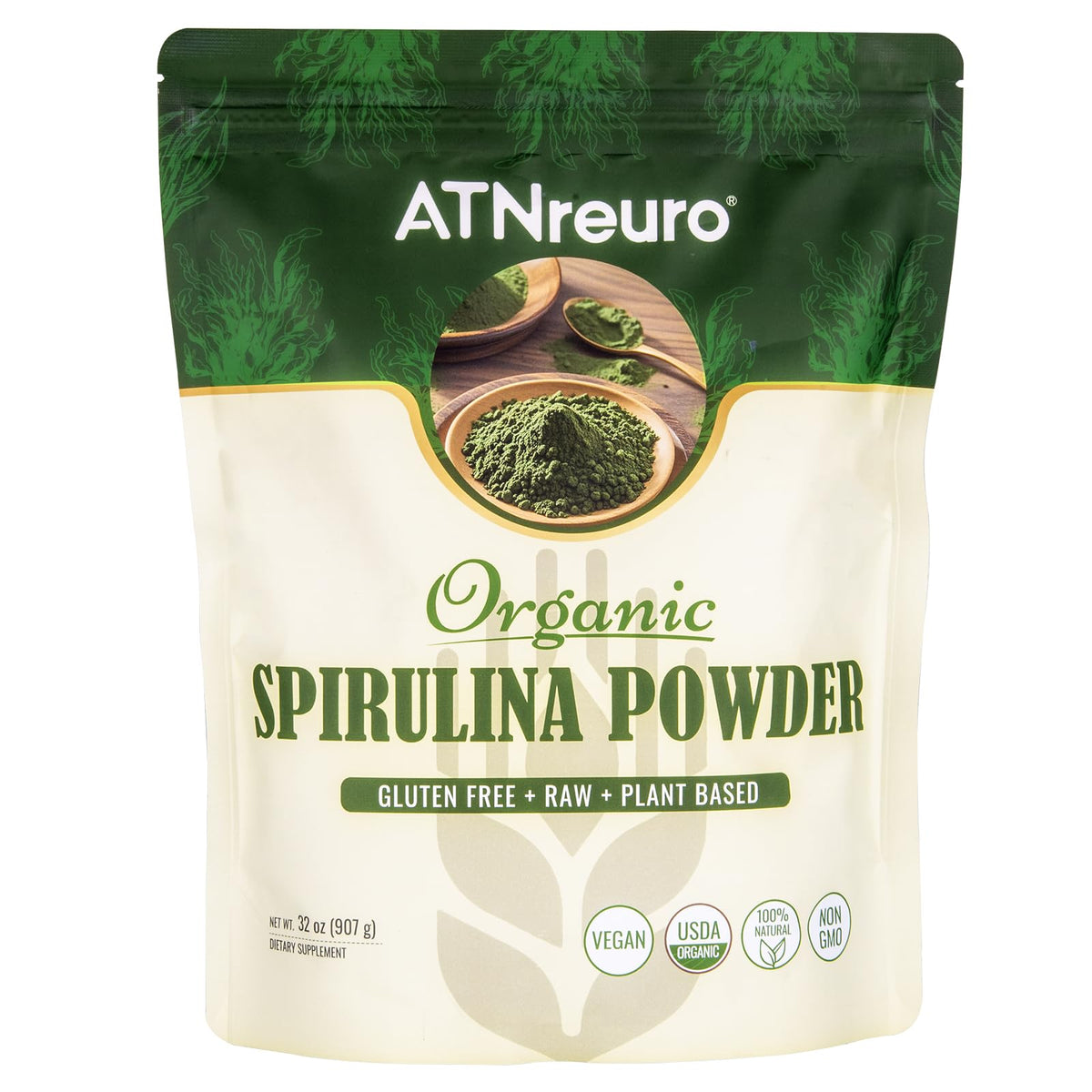 ATNreuro Organic Spirulina Powder 939g front view