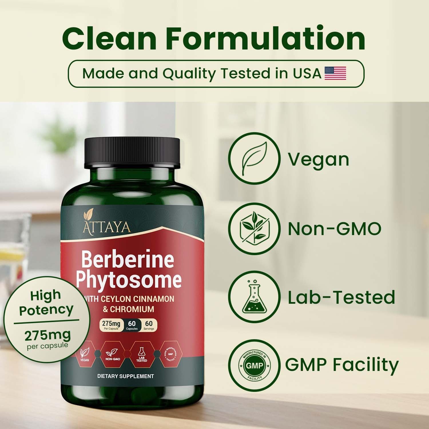 ATTAYA Berberine Phytosome Supplement bottle open with capsules