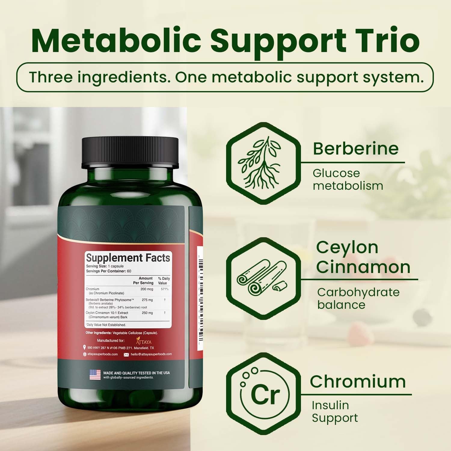 ATTAYA Berberine Phytosome Supplement label details
