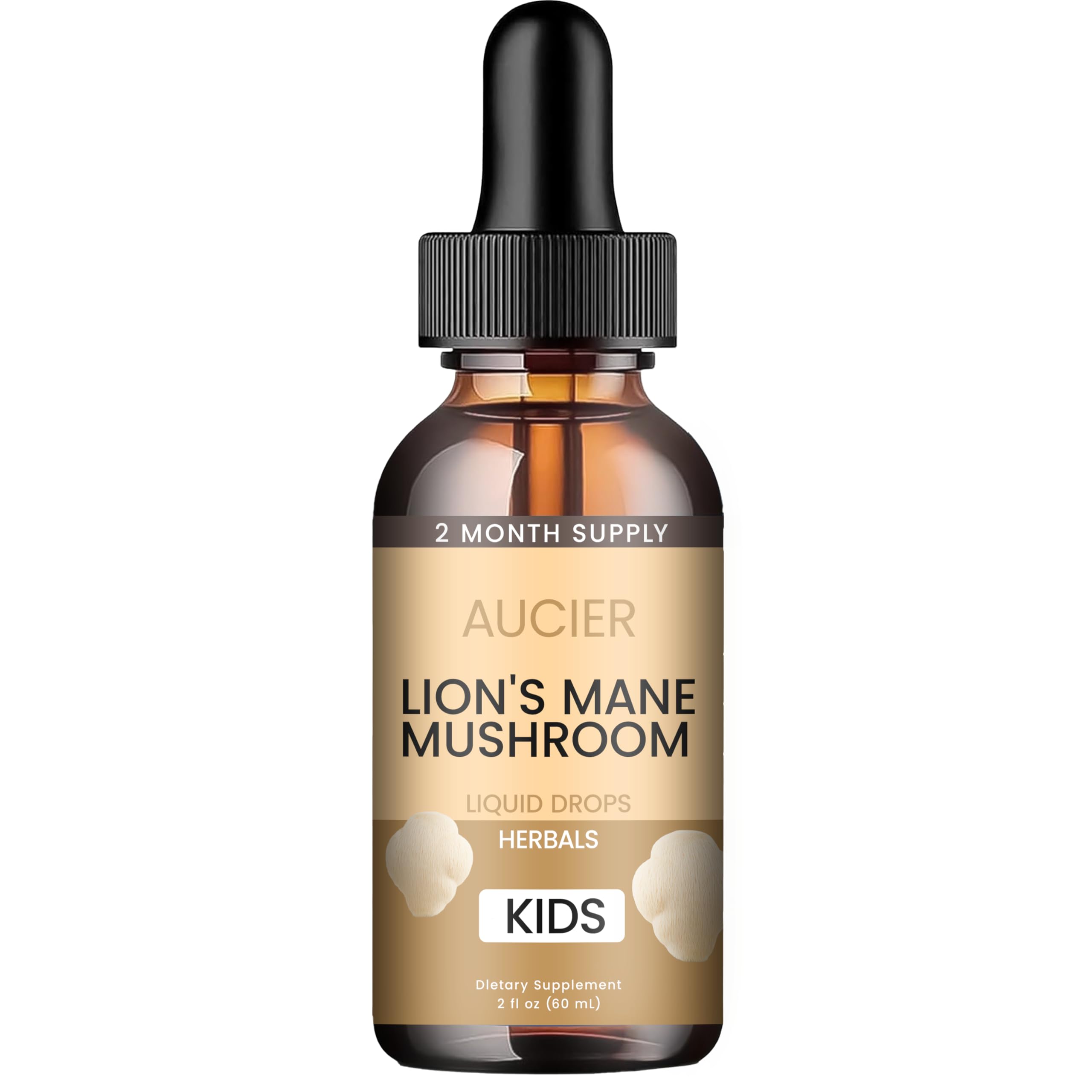 AUCIER Lion's Mane Mushroom Supplement for Kids 2 fl oz bottle front view