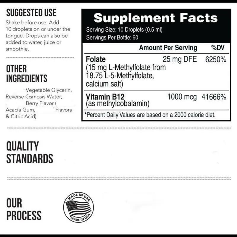 Auivty Methyl Folate + B12 Drops ingredients list