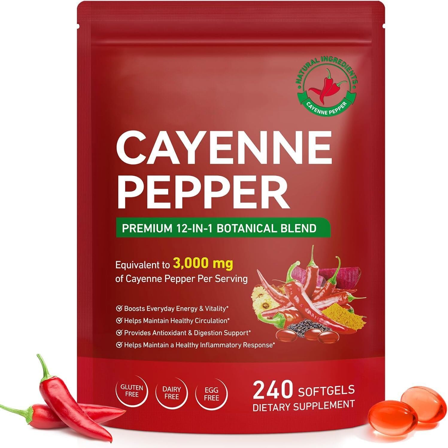 AUIWQWFI Cayenne Pepper Softgels 240 count front view