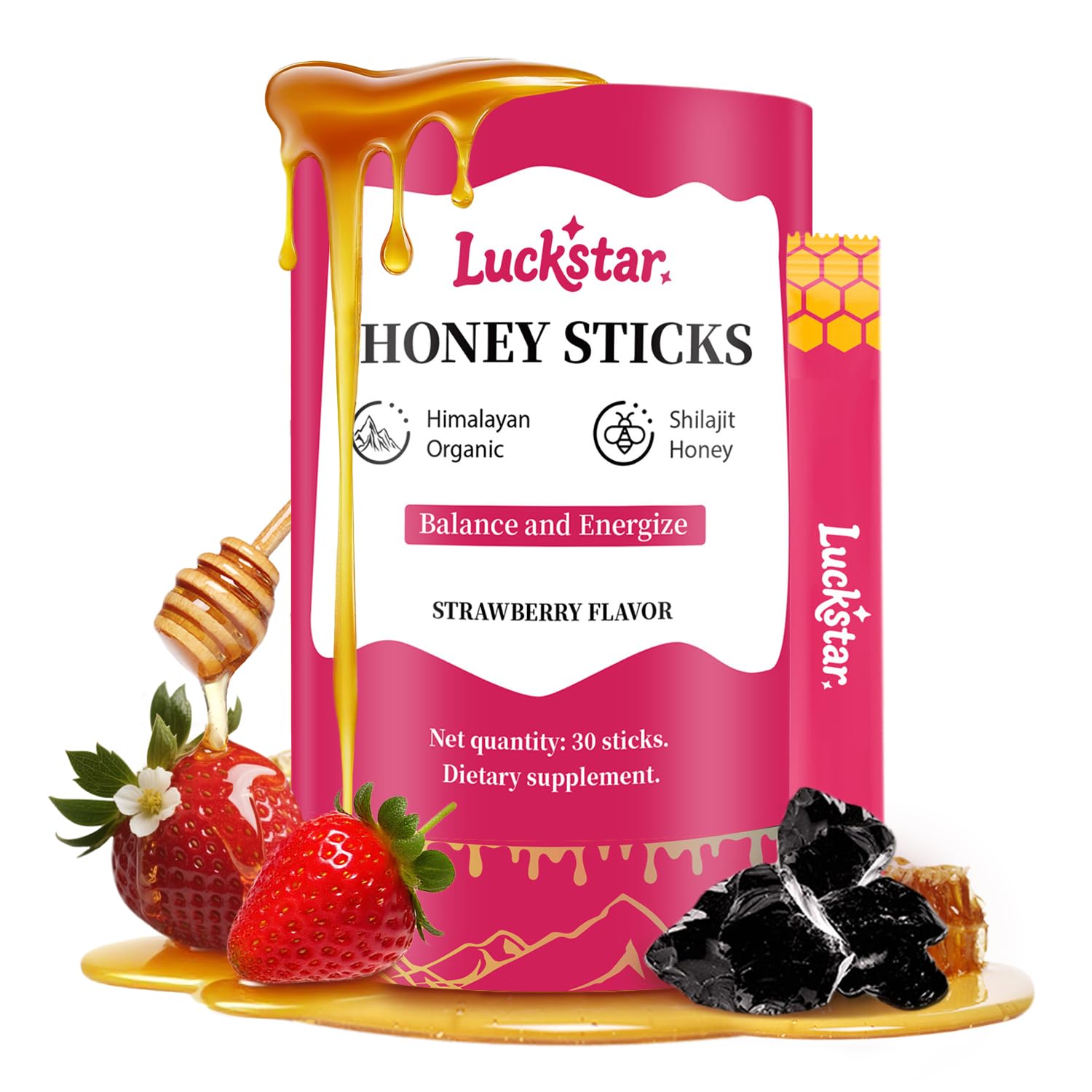 AUIXOPI Shilajit Strawberry Honey Sticks packaging front view