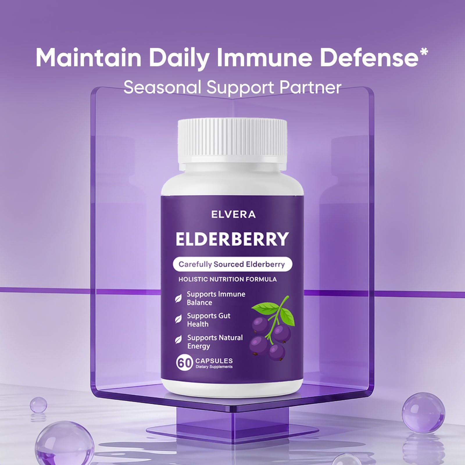 Aultink Elderberry Supplement capsules on a wooden surface