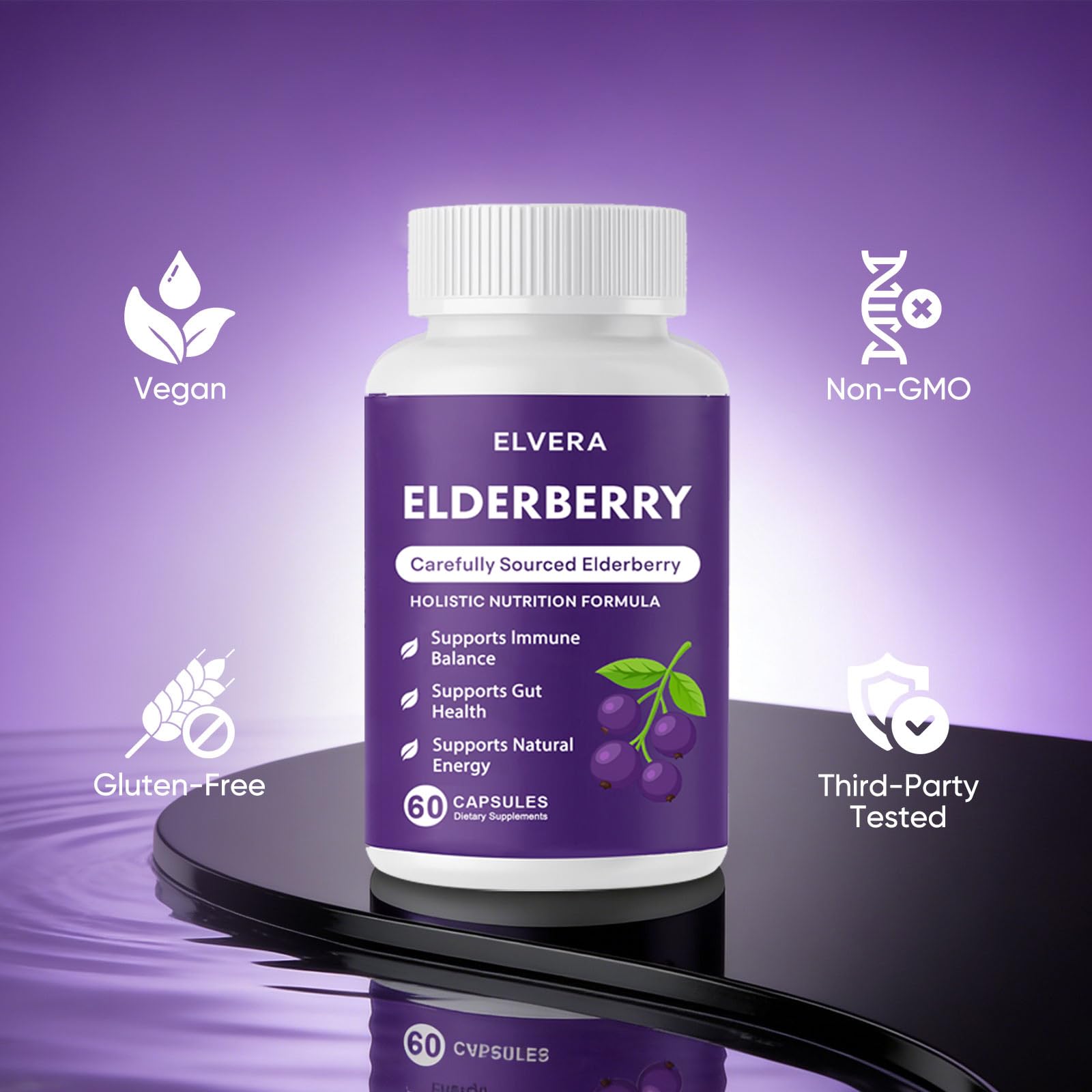 Aultink Elderberry Supplement displayed with fresh elderberries