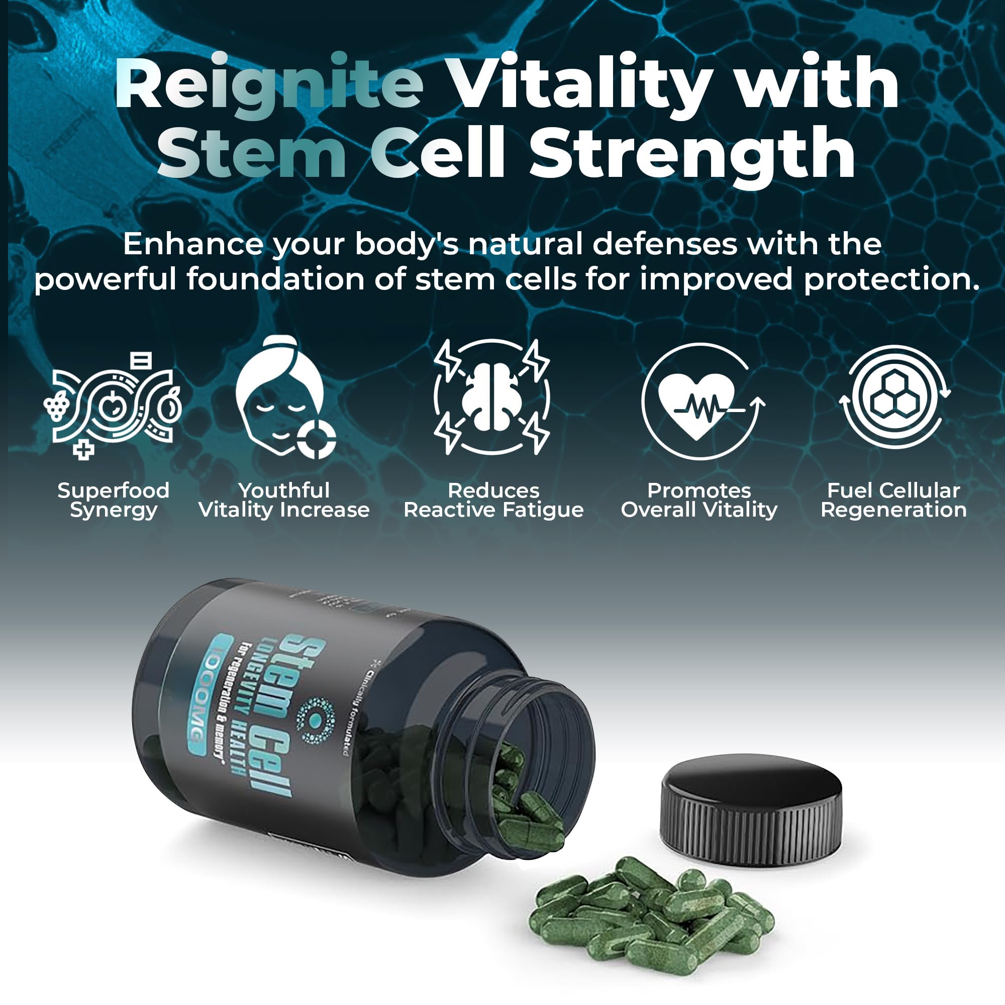 AURA VITAMINS Stem Cell Capsules 1,000mg bottle with label