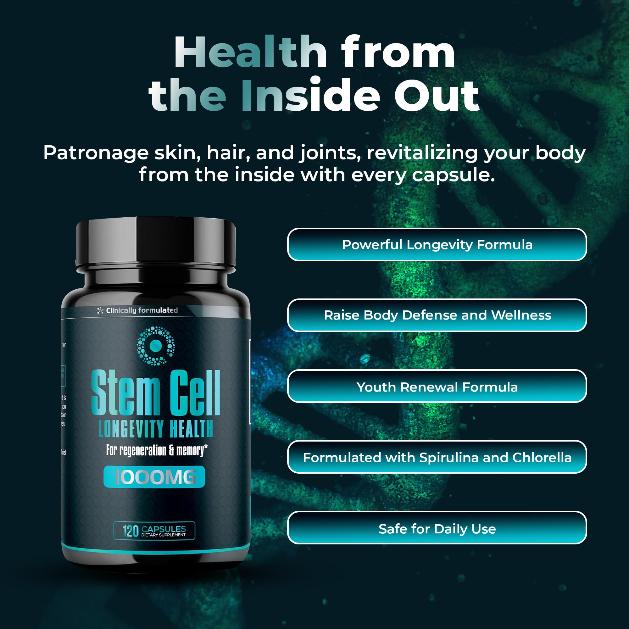 AURA VITAMINS Stem Cell Capsules 1,000mg capsules close-up