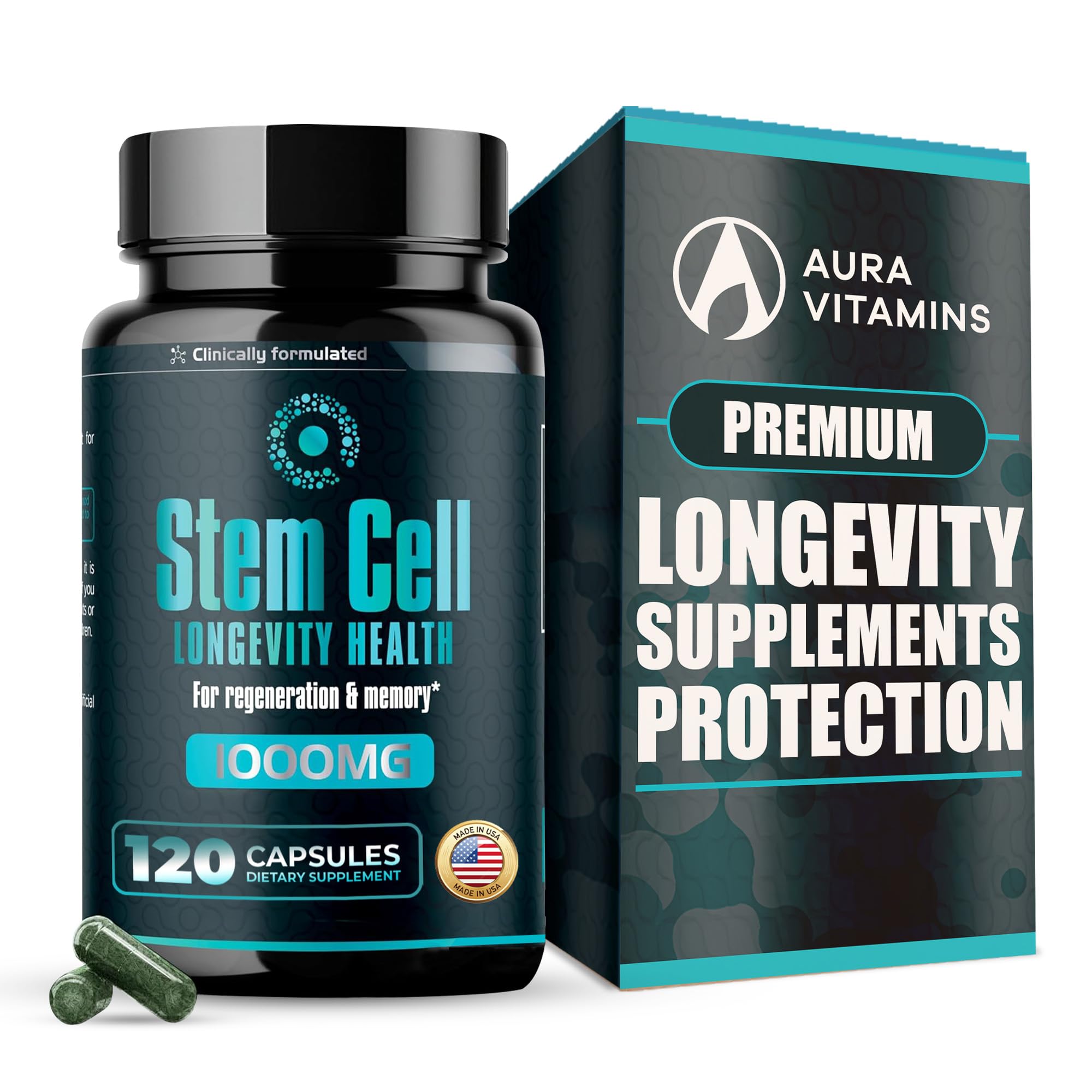 AURA VITAMINS Stem Cell Capsules 1,000mg front view